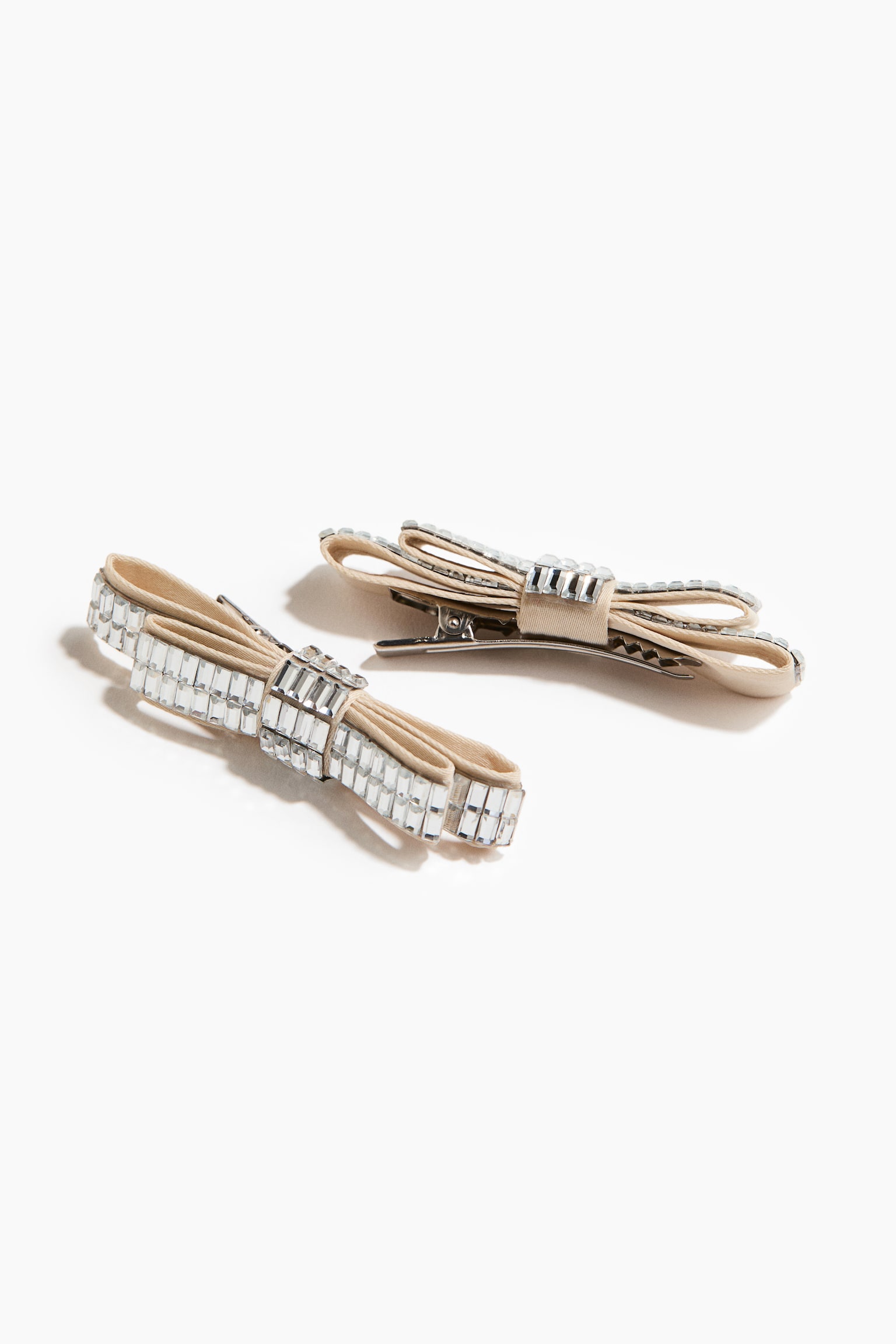 2-pack rhinestone-embellished hair clips - Light beige/Silver-coloured/Black/Silver-coloured - 2