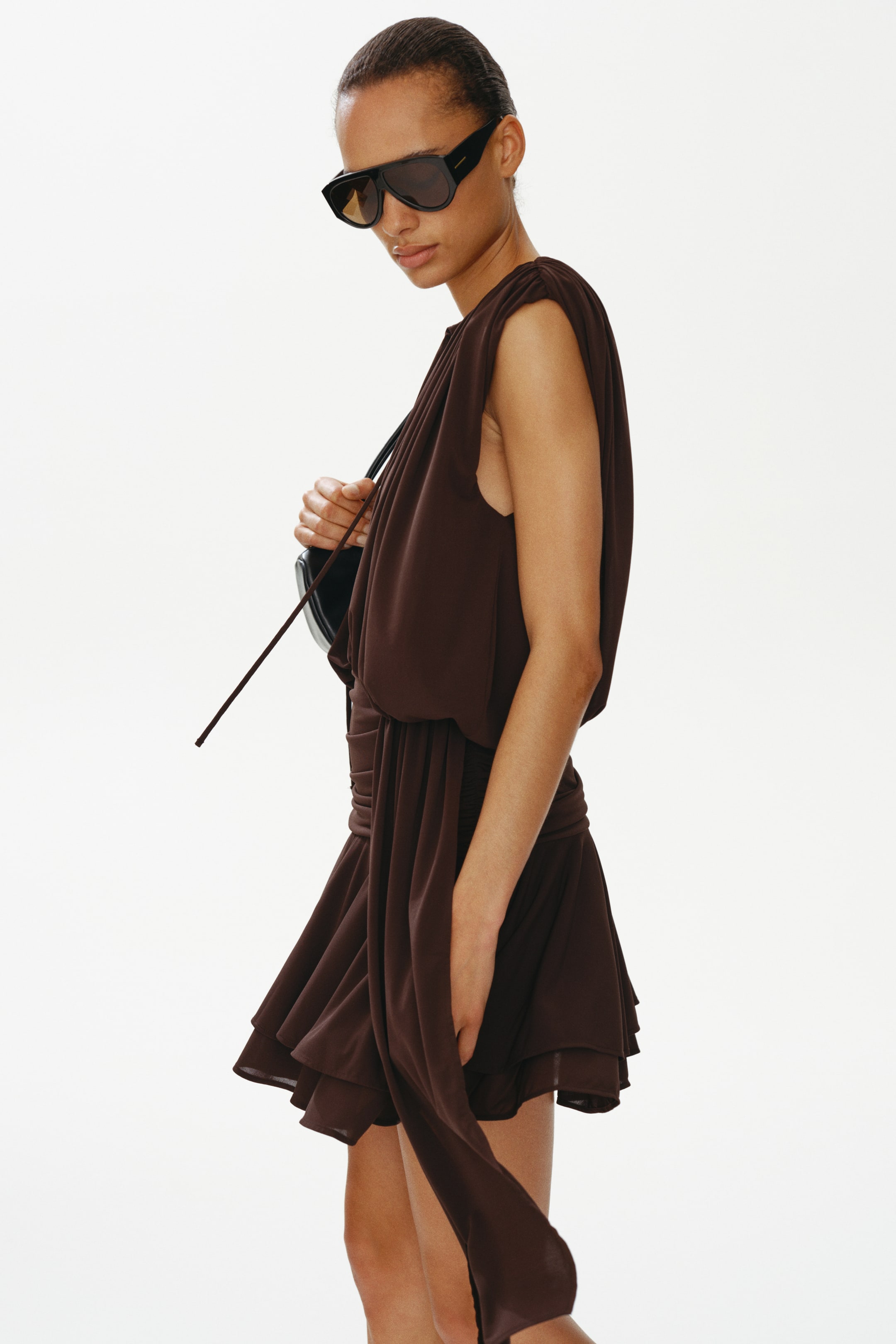 Draped Dress with Shoulder Pads