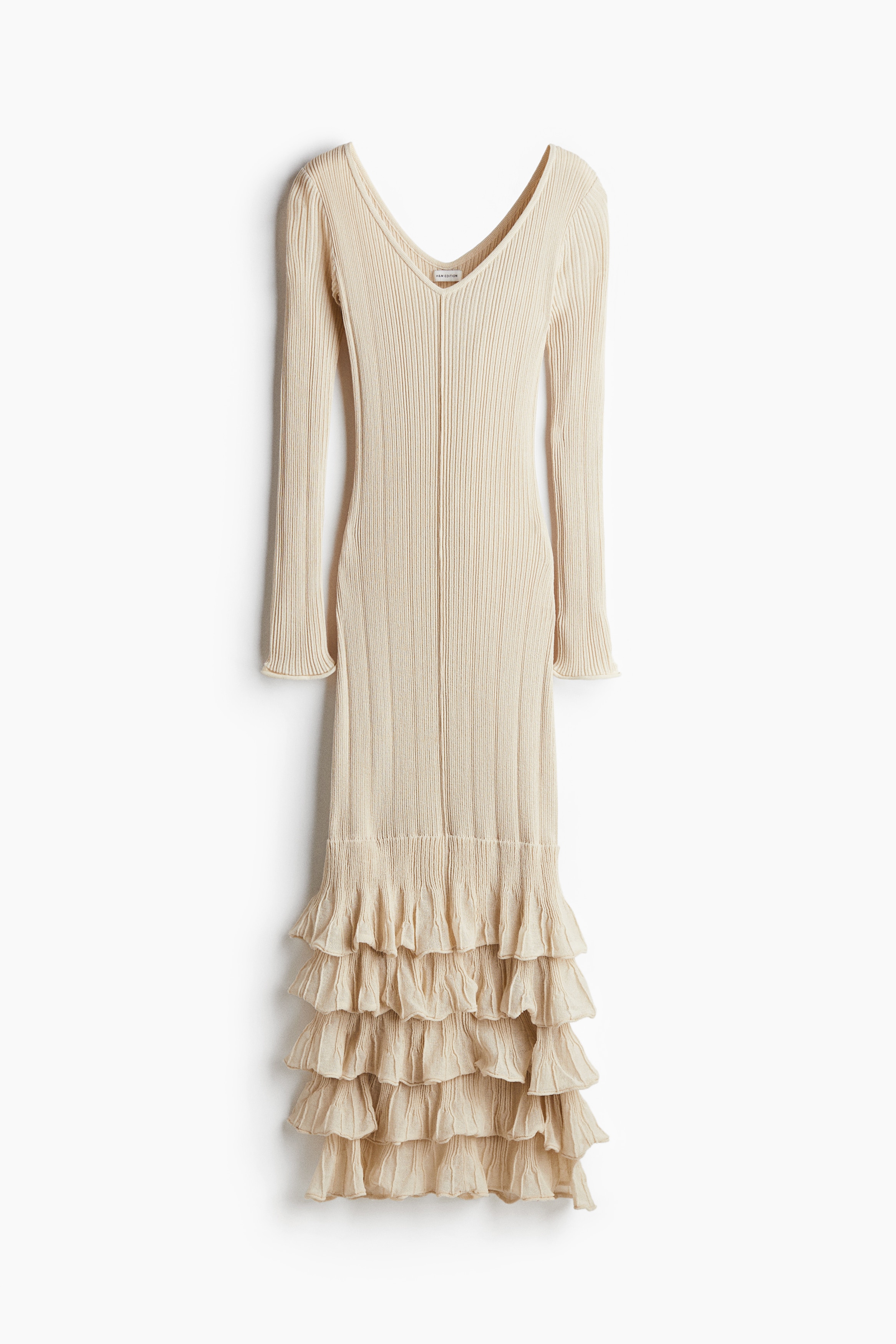 플라운스 리브니트 드레스 - 라이트 베이지