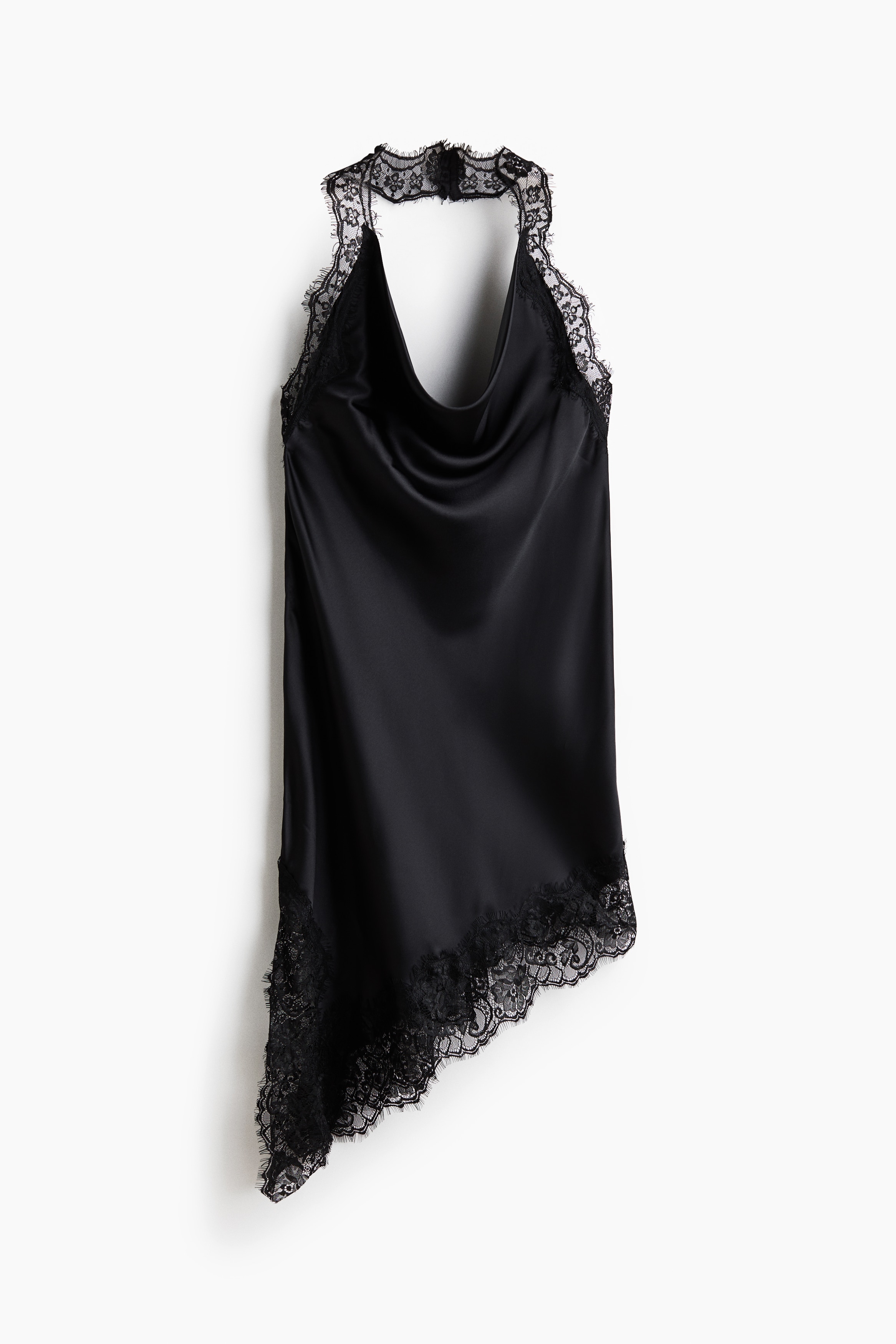 Vestido halter de satén - Negro/Beige claro