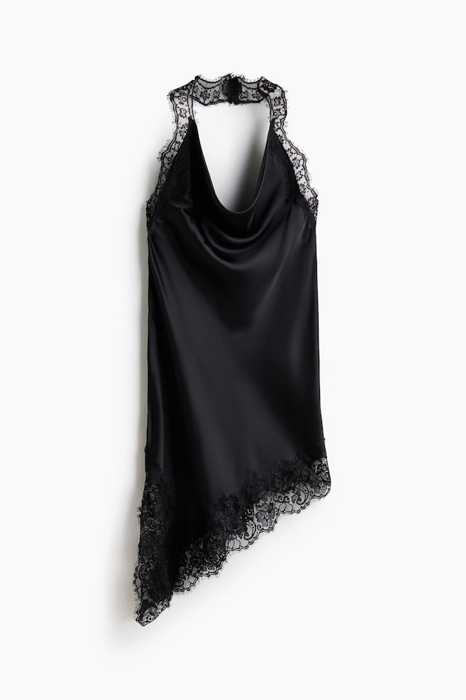 Neckholderkleid aus Satin - Schwarz/Hellbeige - 1