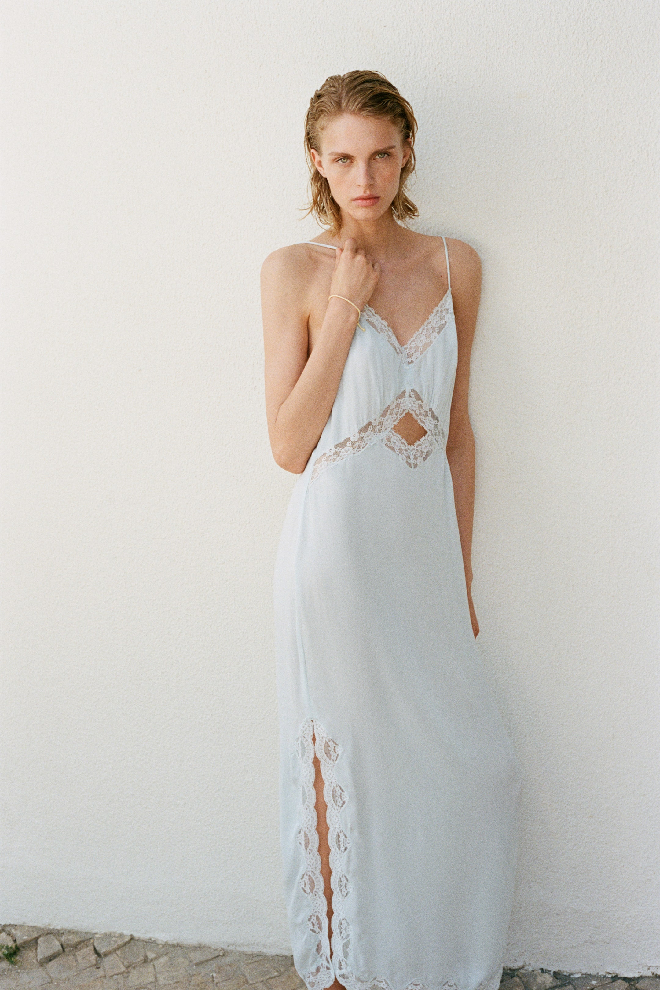 Lace-Trimmed Slip Dress
