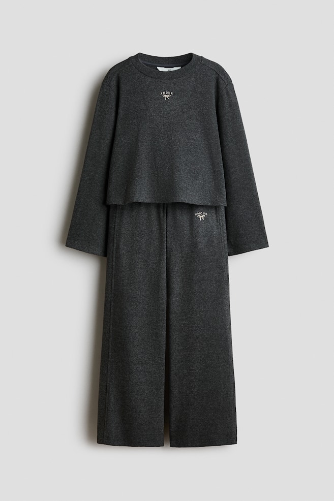 2-piece fine-knit set - Dark grey marl/Amour/Light grey marl - 1