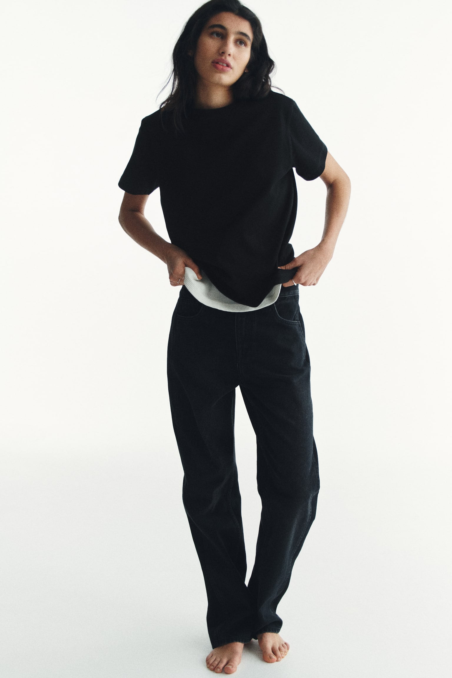 Oversized cotton T-shirt - Black/White/Navy blue/Brown/Light pink - 5