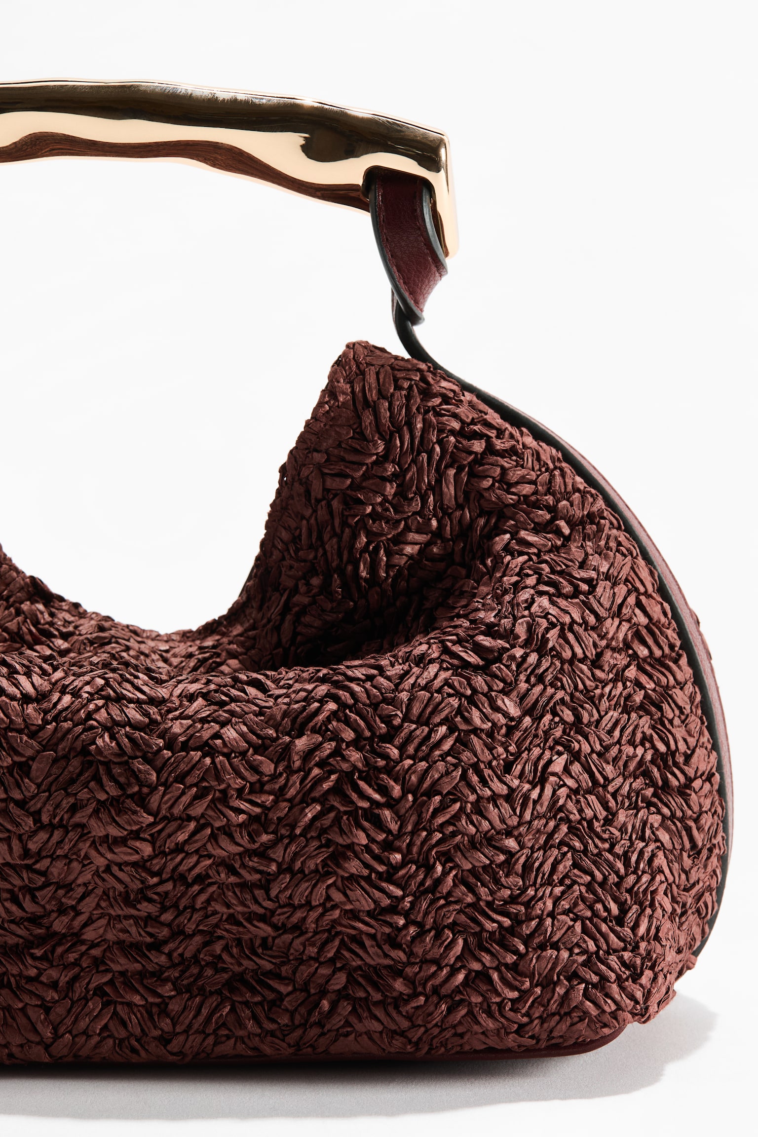 Metal-handle handbag - Dark brown/Light beige - 5