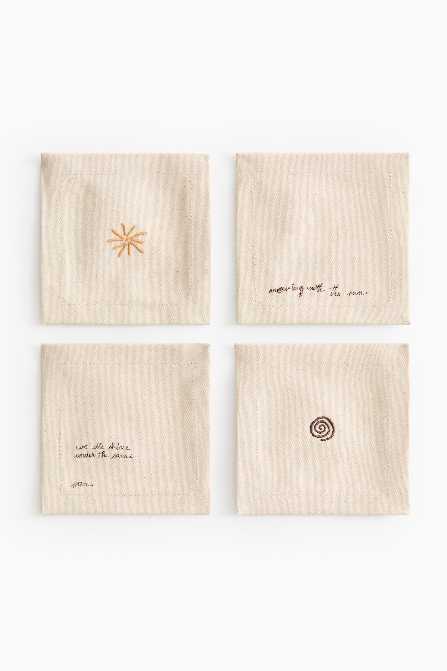 4-pack Portavasos con diseño bordado - Beige claro/Sol - 1