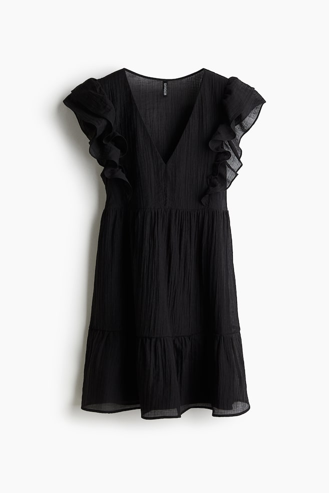 Frill-trimmed dress - Black/White/Light blue - 1
