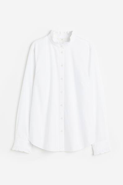 Cotton shirt - Long sleeve - Regular length - White - Ladies | H&M GB