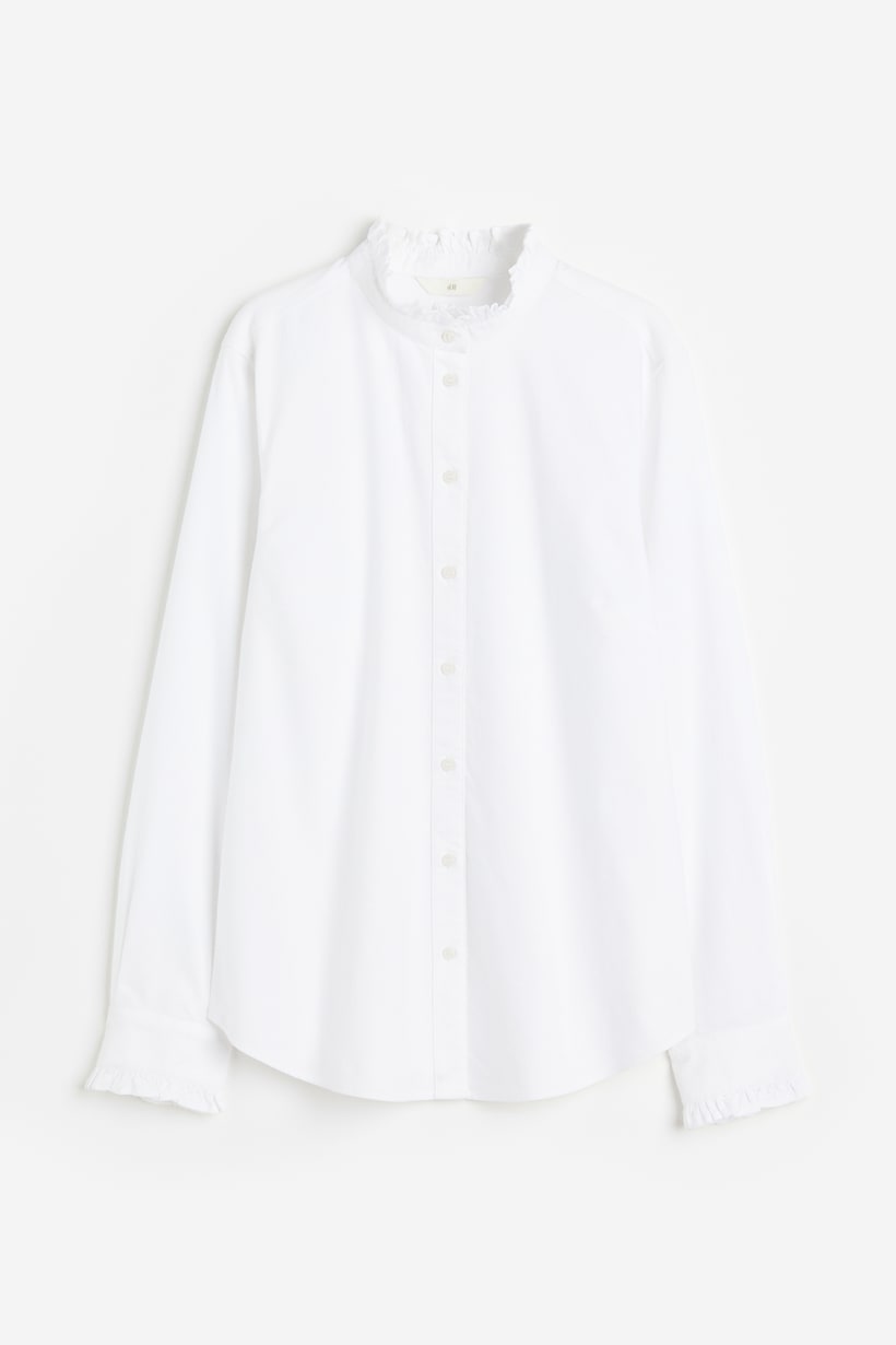 Cotton shirt - Long sleeve - Regular length - White - Ladies | H&M GB