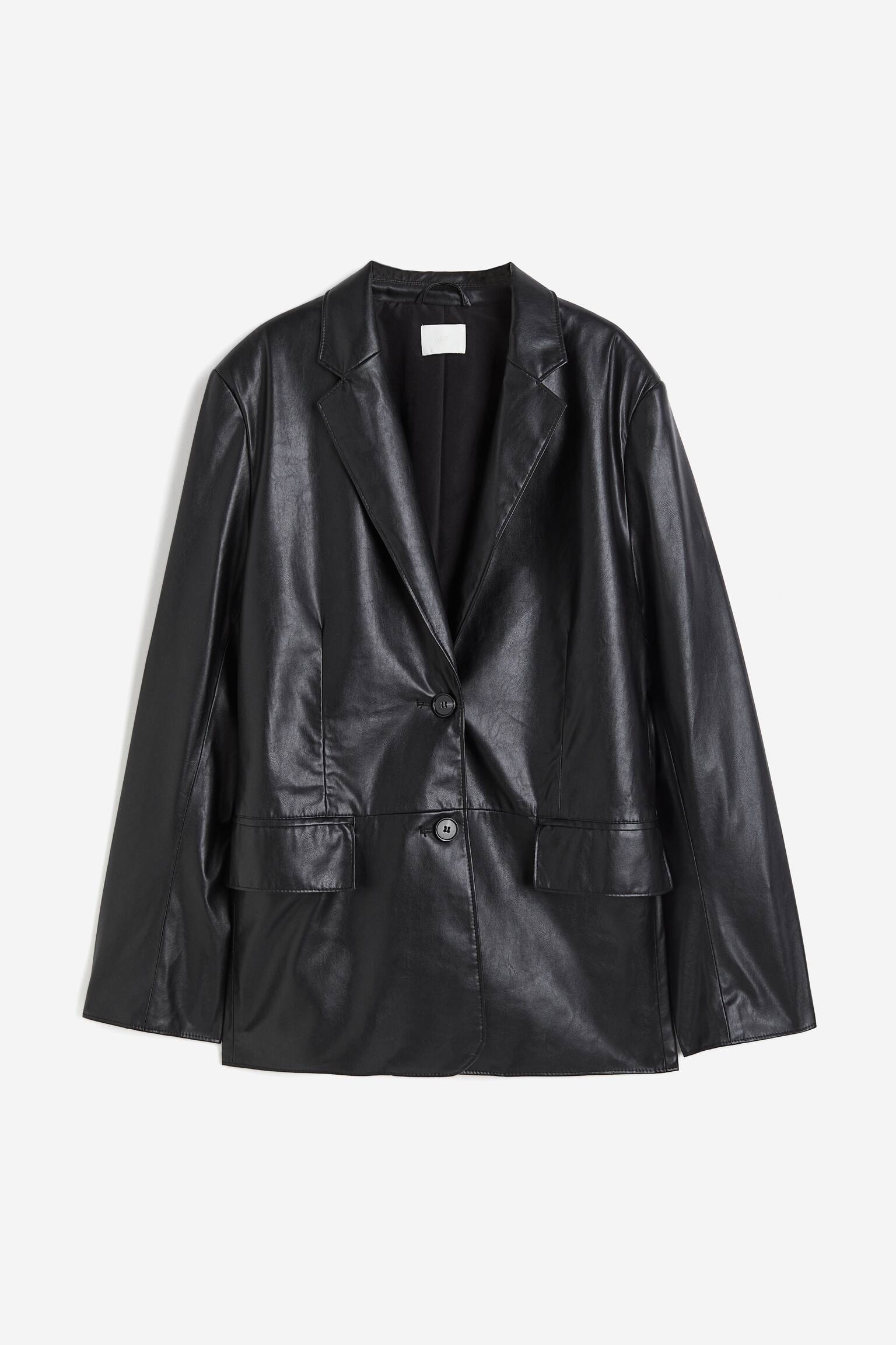 Oversized Coated Blazer - Black - 1