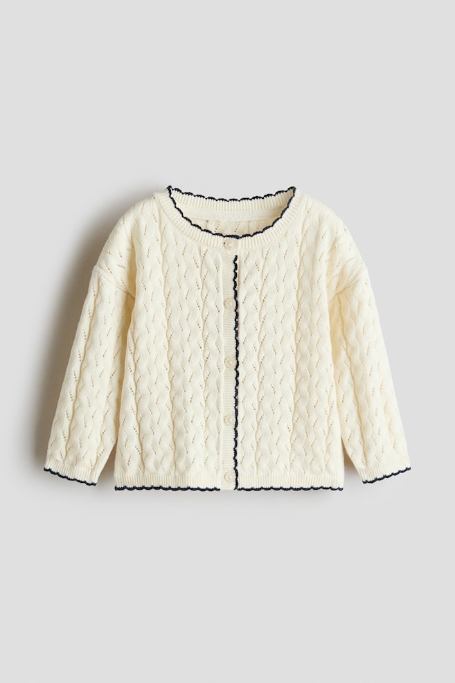Pointelle-Knit Cardigan - Cream/Light beige/flowers - 1