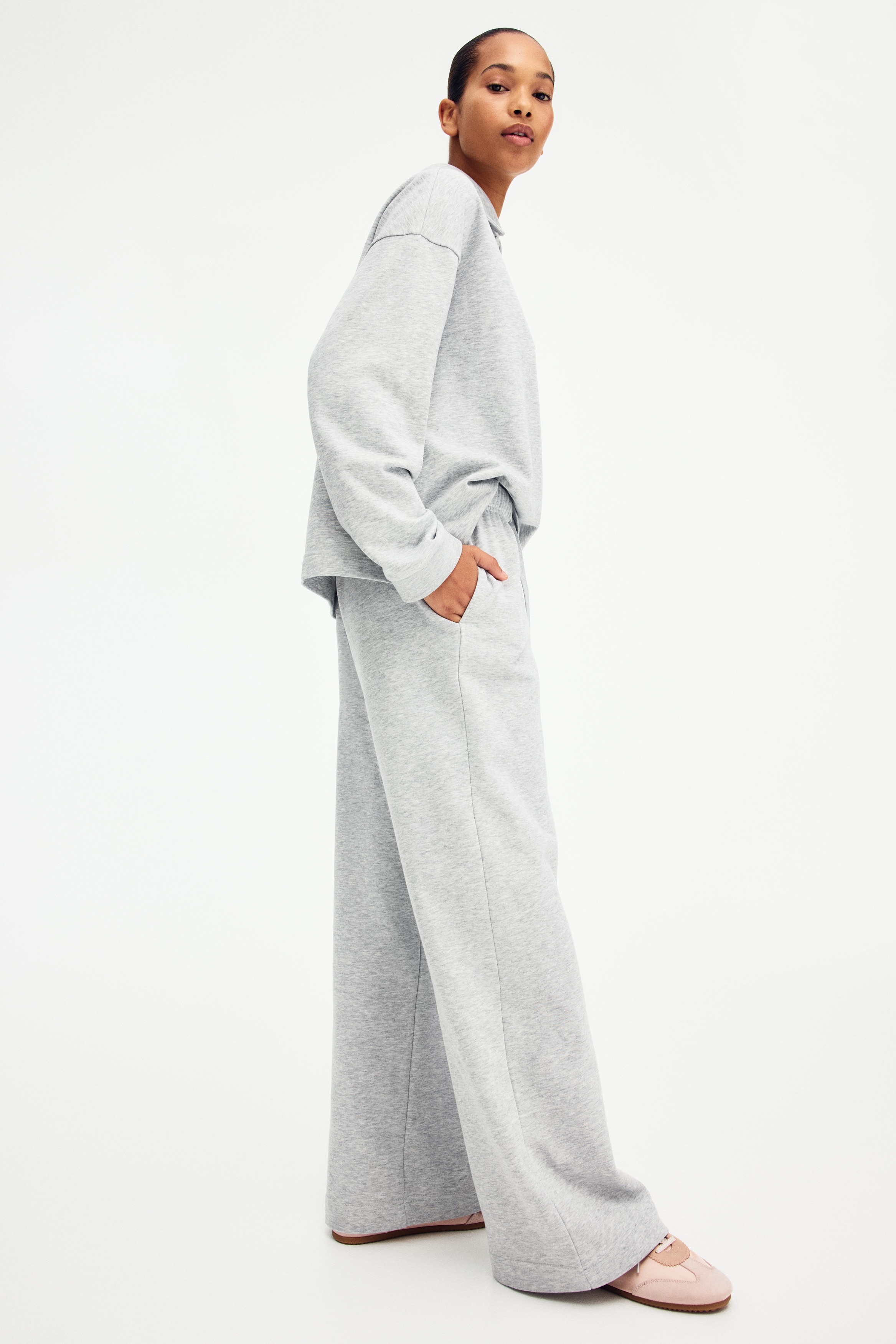 Pantalon jogger à jambes droites - Gris clair chiné/Gris foncé/Rose ancien foncé/Noir