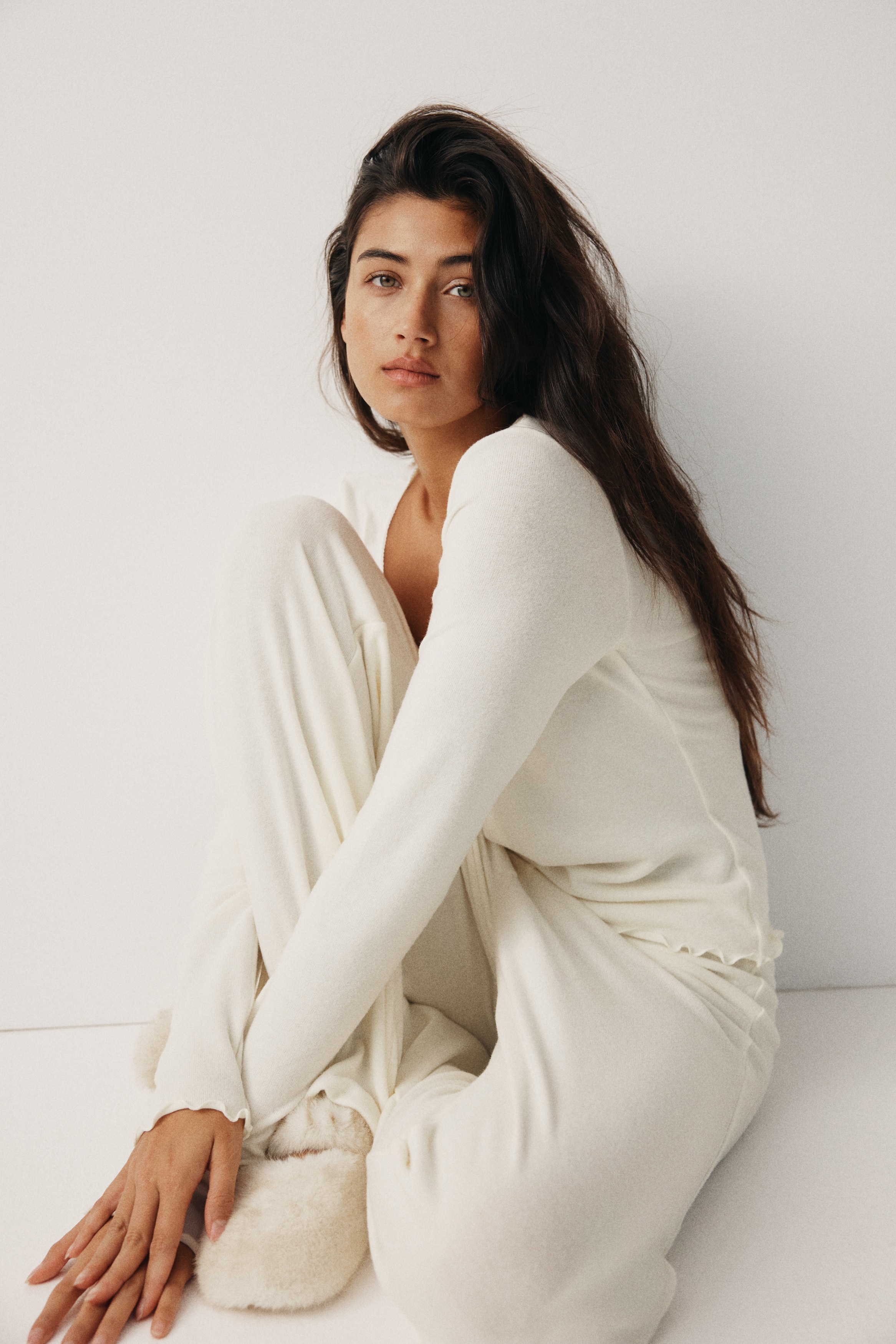 Femme - Pyjama en jersey brossé Crème - Size: XXS  - H&M