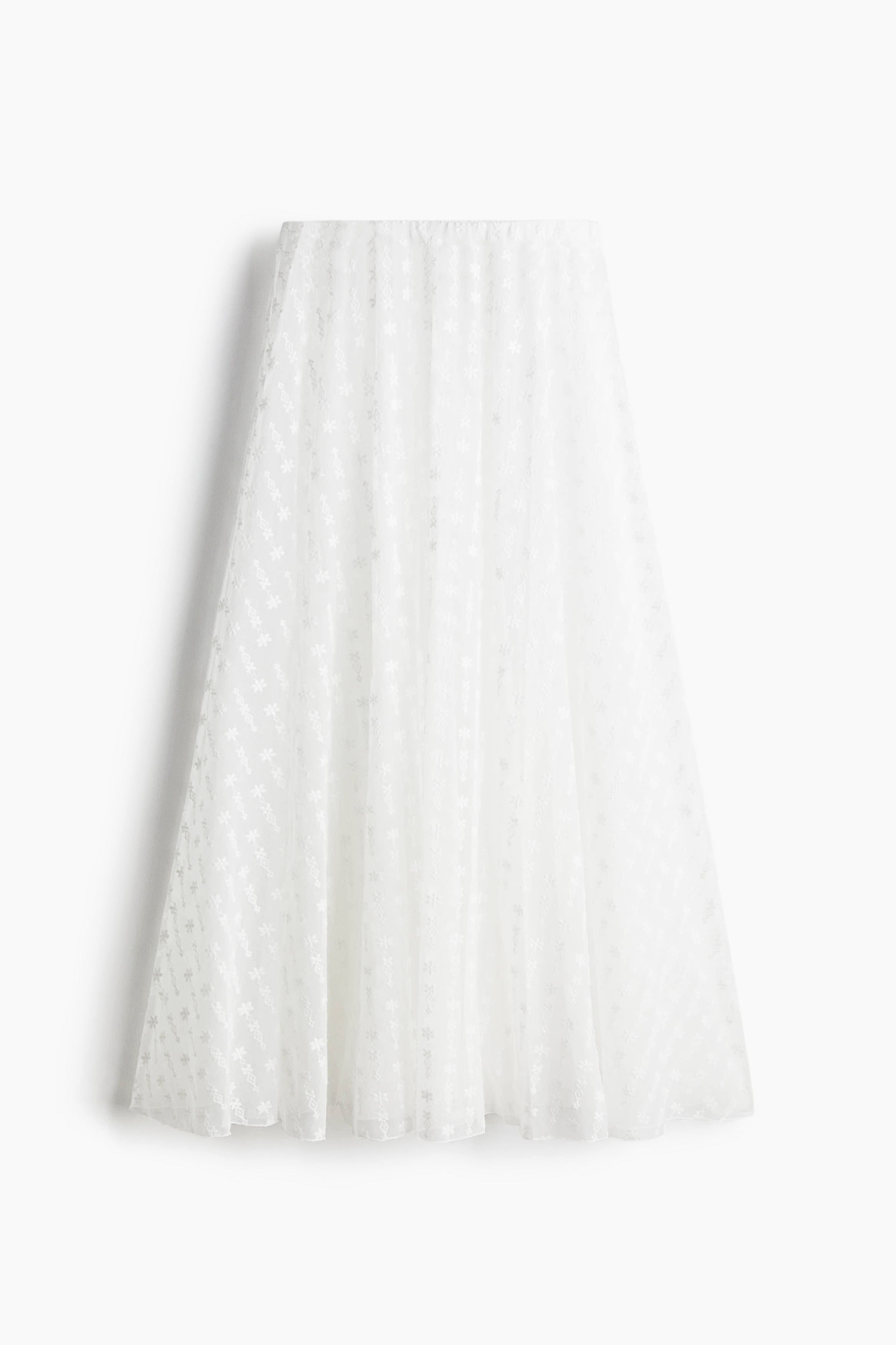 Embroidered mesh skirt - White