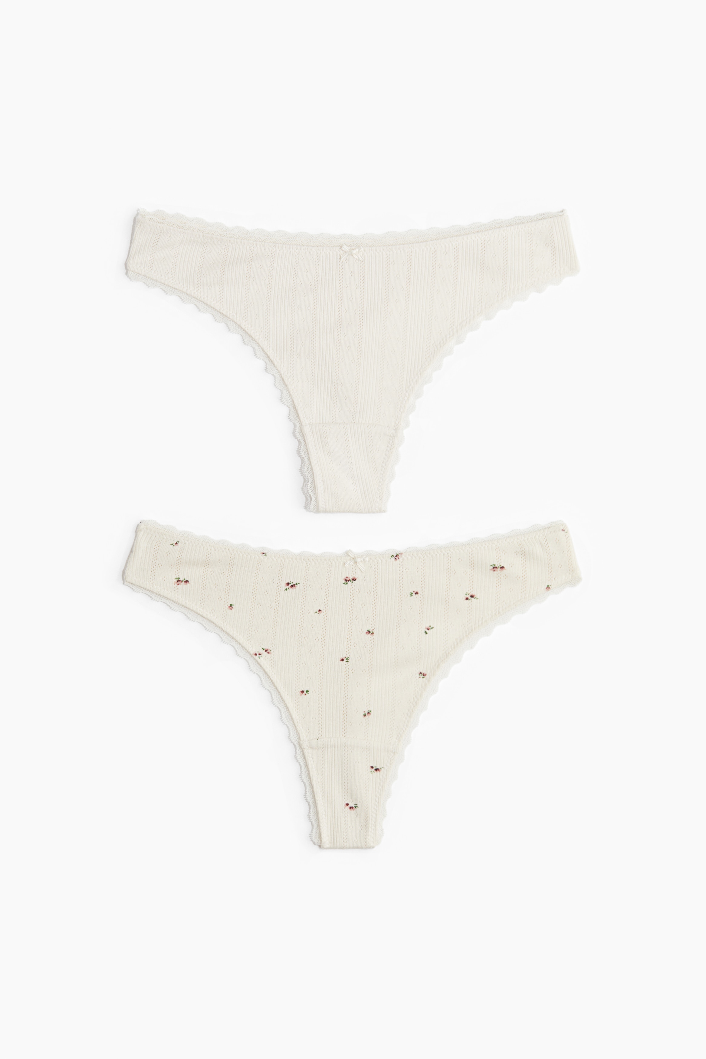 2-pack Panties thong pointelle - Crema/Floreado/Amarillo pálido/Turquesa claro