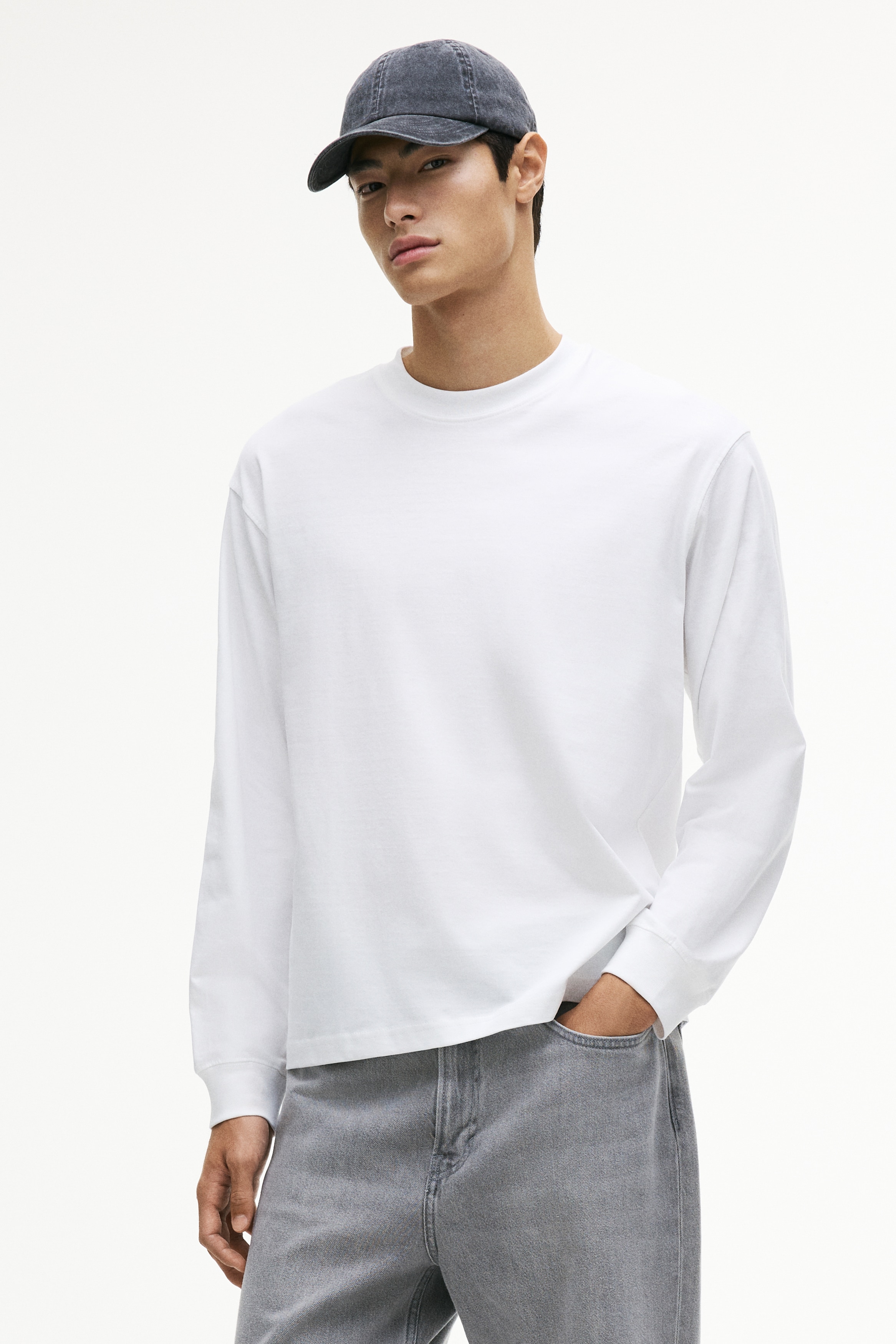 H & M - ルーズフィット 長袖ジャージートップス - ホワイト