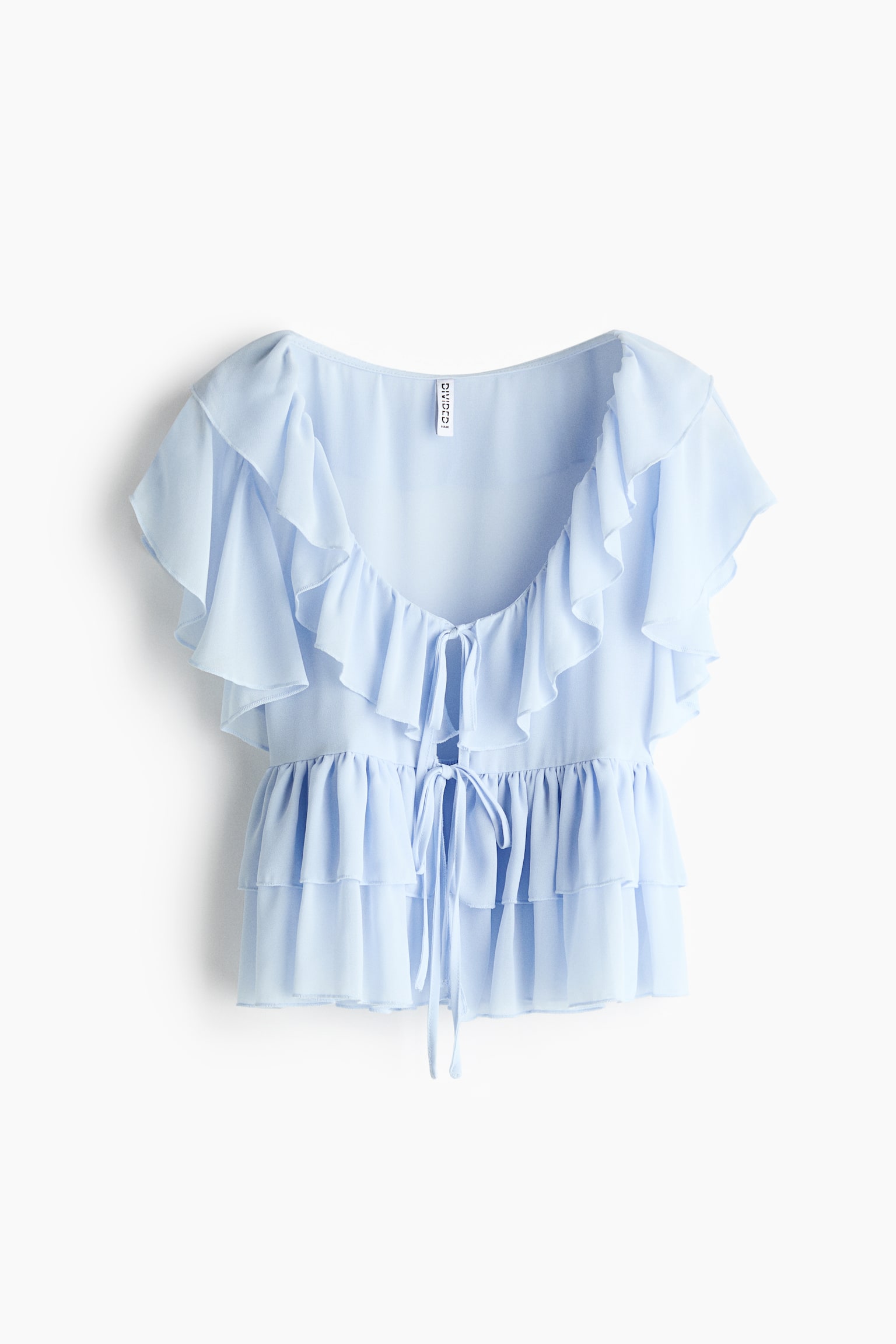 Flounced tie-front blouse - Light blue/Cream/Light pink/Floral - 1