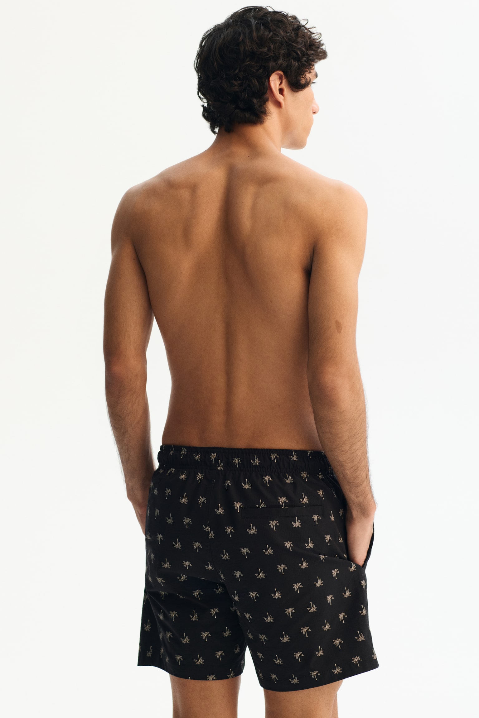 Seersucker swim shorts - Black/Light yellow/Palm trees/Navy blue/Palm trees - 5