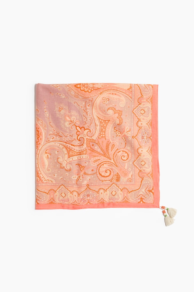 Printed Cotton Scarf - Coral pink/paisley - 1