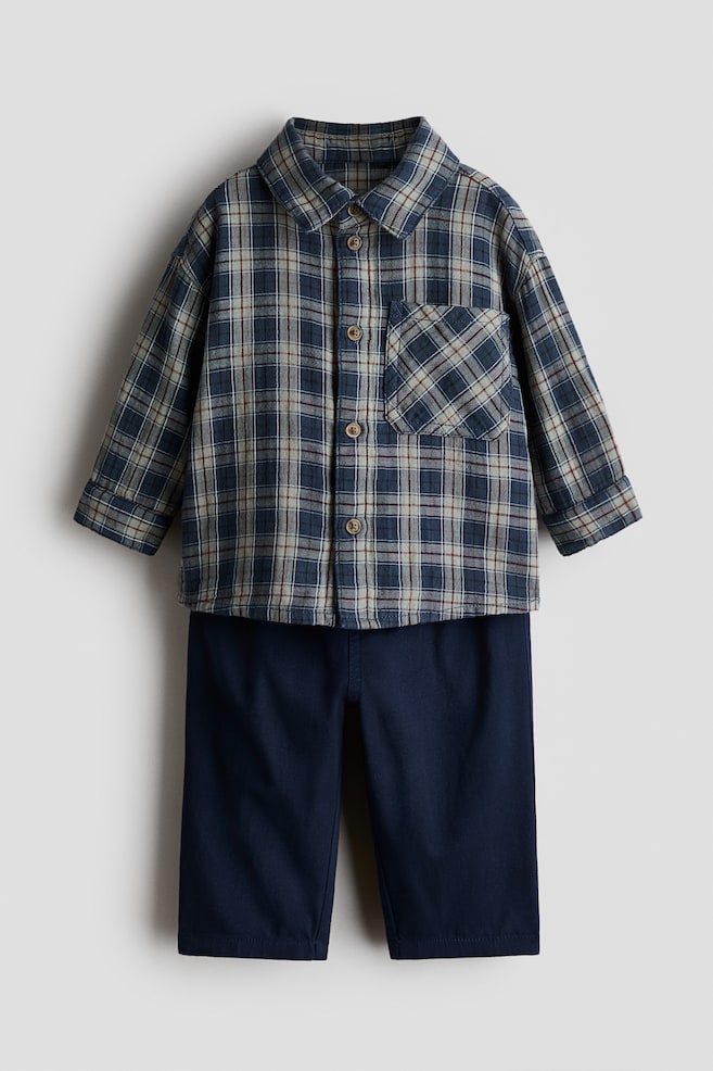 2-piece cotton set - Navy blue/Checked - 1
