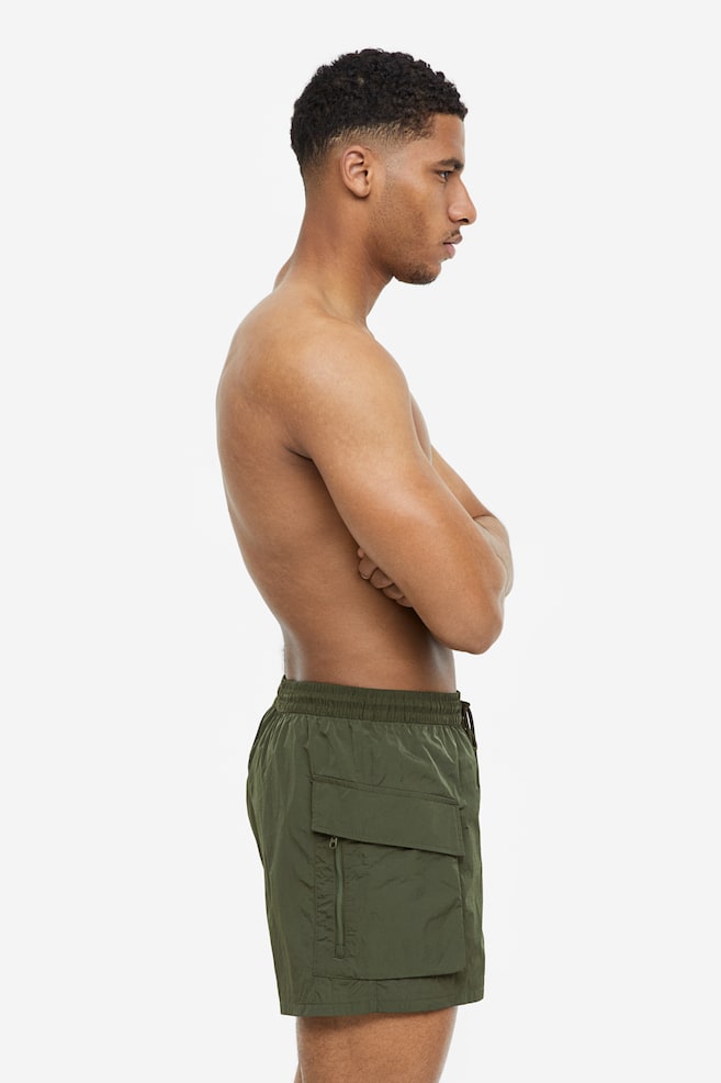 Leg-pocket swim shorts - Dark khaki green/Black - 3