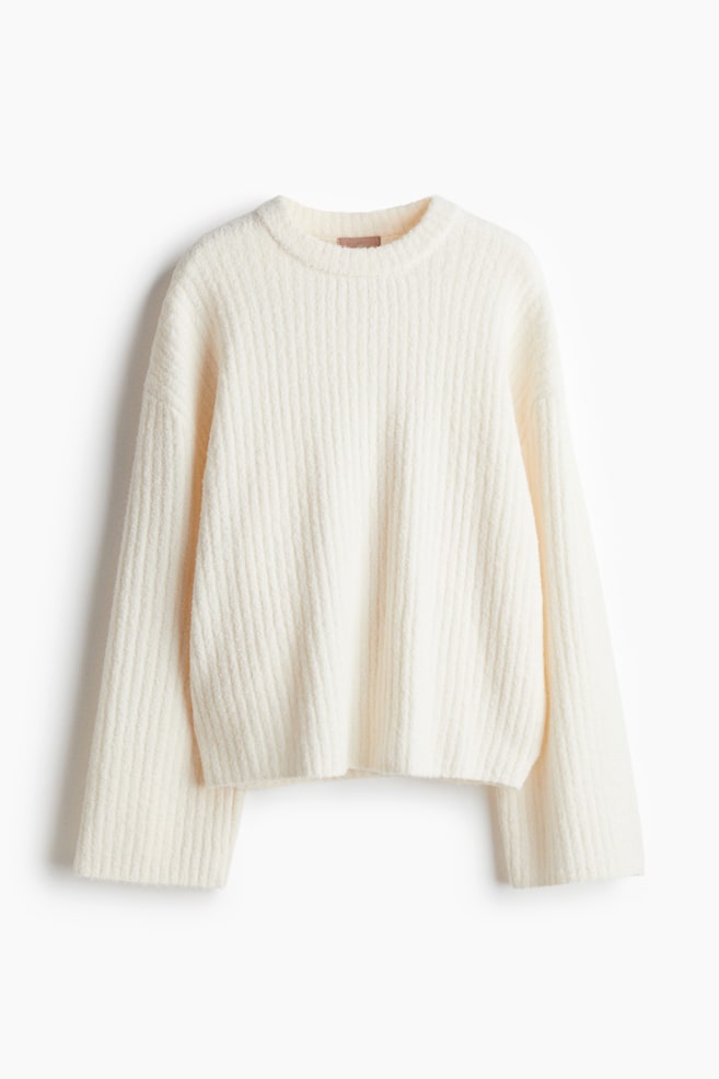 Pullover a coste in misto lana - Crema/Beige scuro - 1