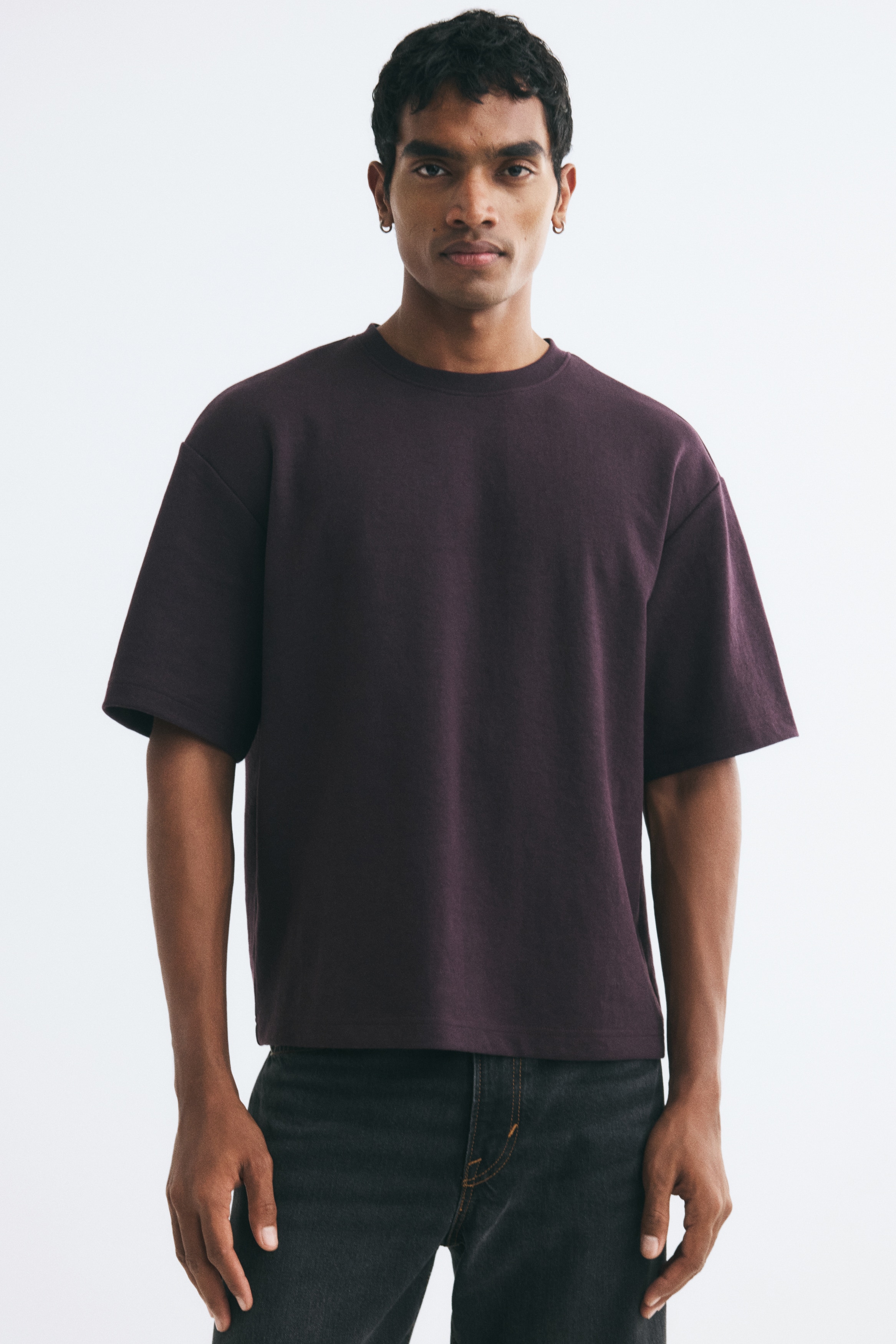 Relaxed Fit T-shirt - Dark purple/Dark brown/Light beige