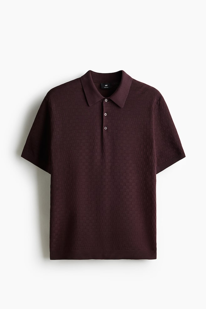 Slim Fit Textured-knit polo shirt - Violet prune/Blanc/Beige clair/Marine/Noir - 1