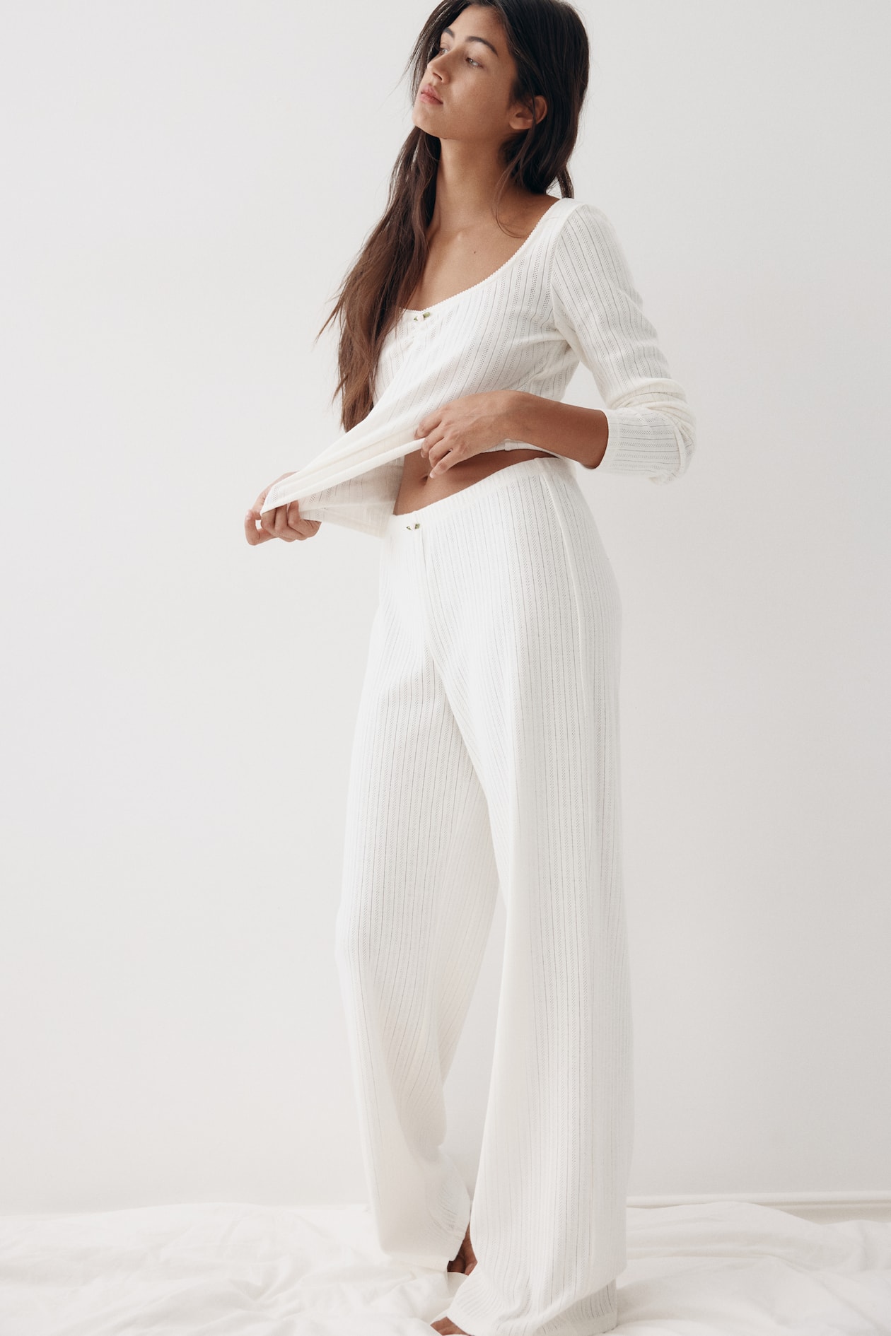 Pyjama en pointelle de coton - Blanc - FEMME | H&M FR