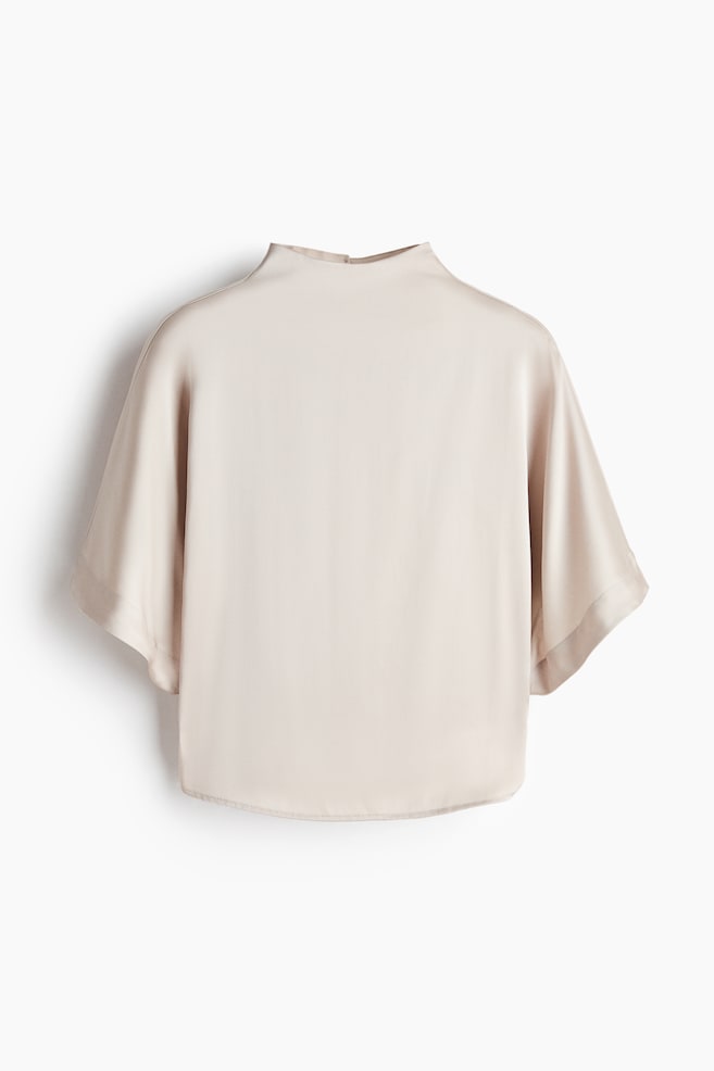 Blusa em cetim com costas abertas - Bege claro - 1