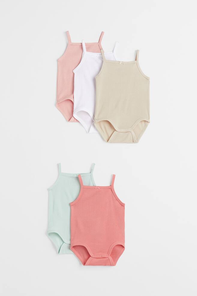 5-pack sleeveless bodysuits - Light pink/Light turquoise/Beige/Black/Light pink/White