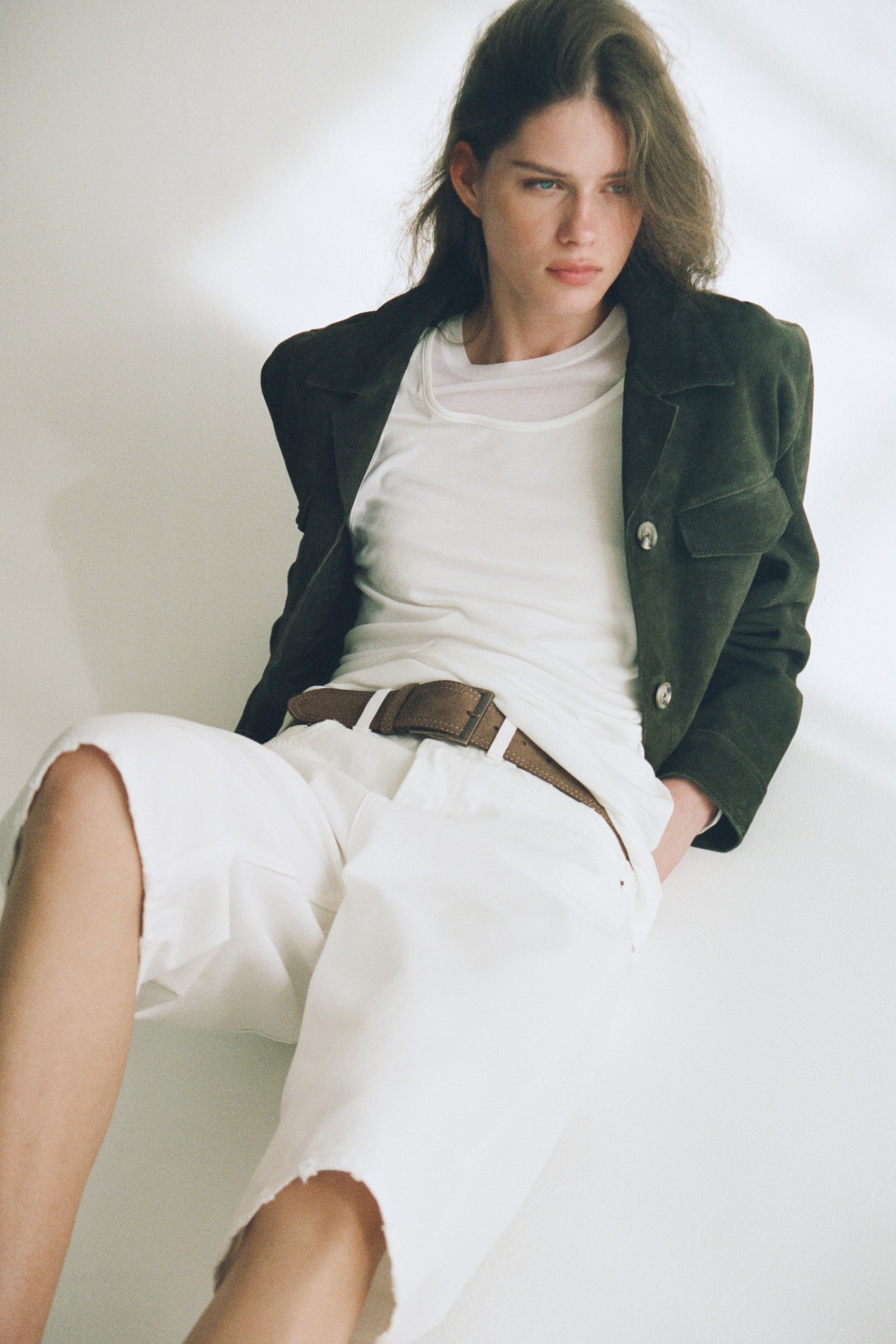 Bermudashorts i denim med bælte - Creme/Denimblå - 2