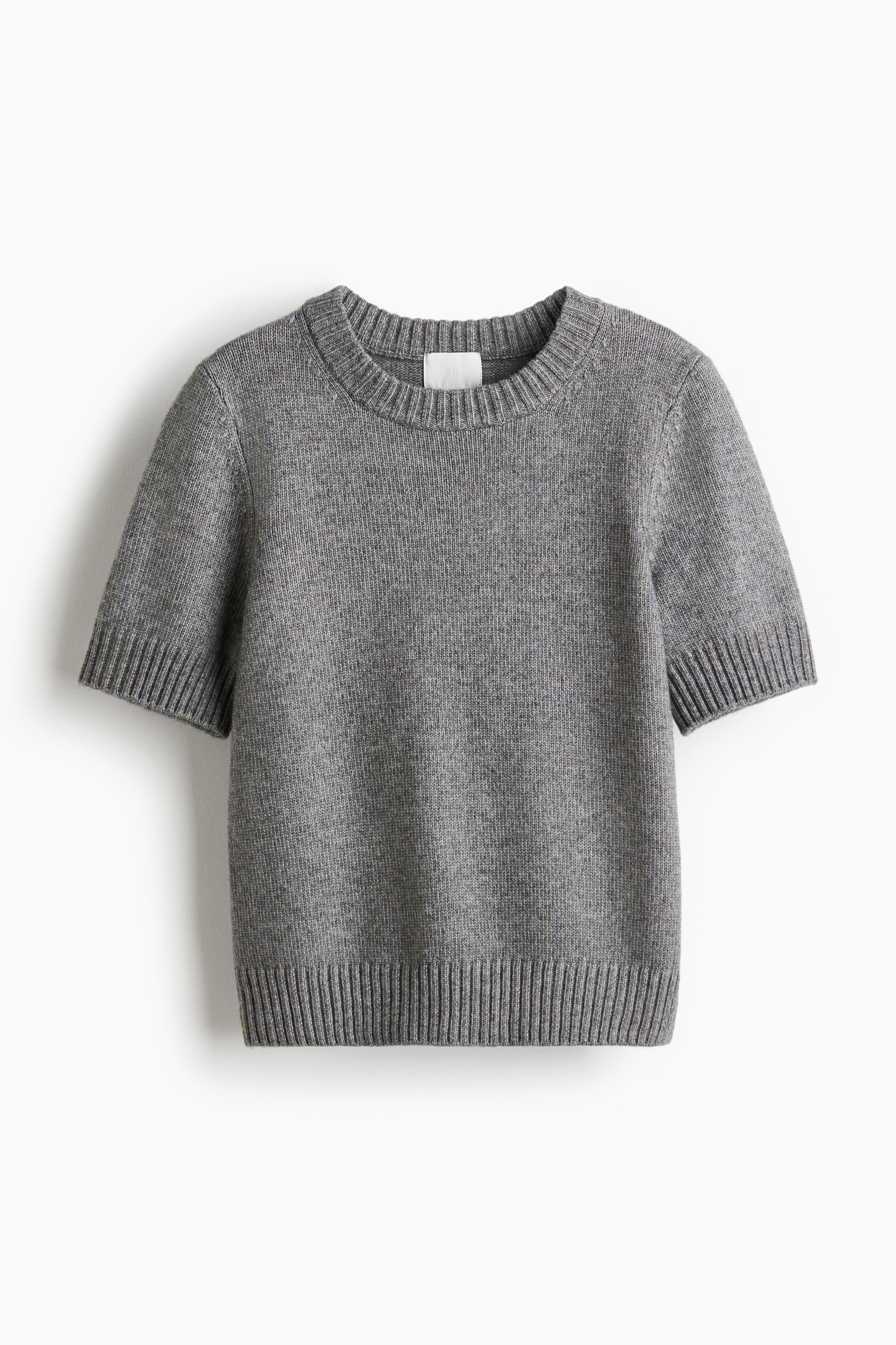 Short-Sleeved Sweater - Gray melange/Light beige