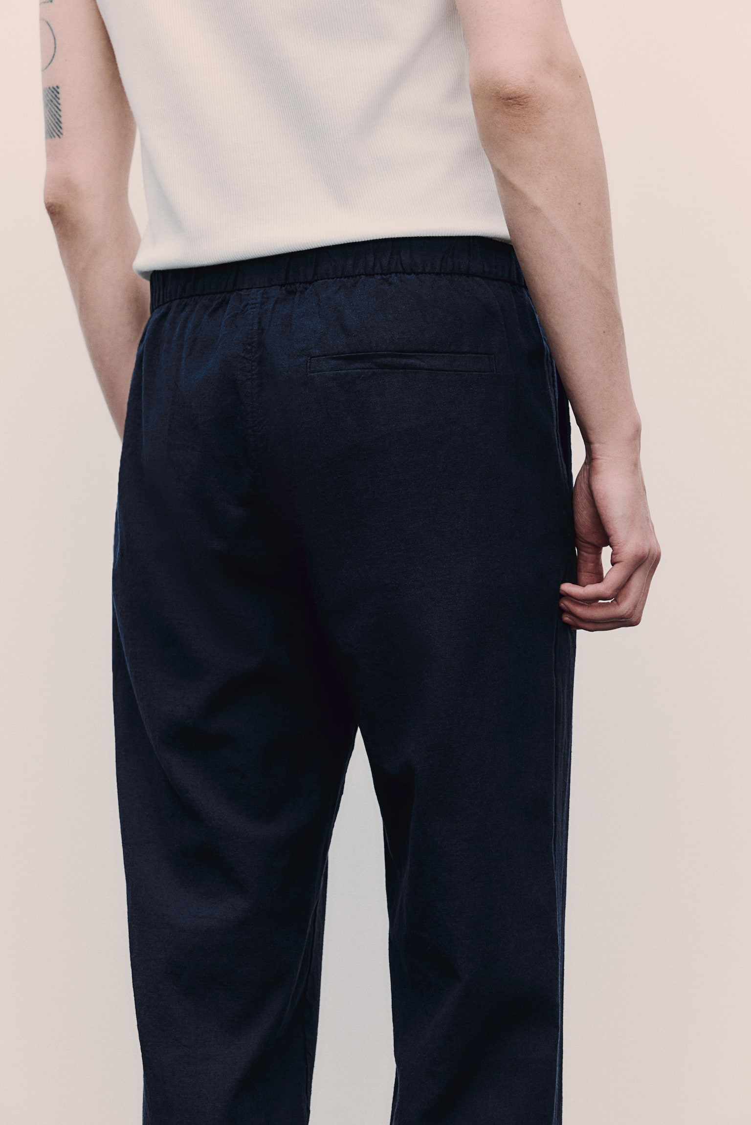 Regular Fit Linen-blend trousers - Navy blue/Cream/White/Sage green - 3