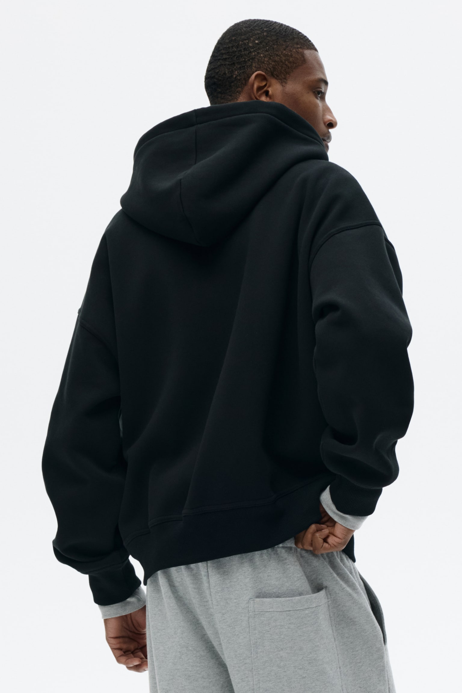 קפוצ'ון עם רוכסן Oversized Fit - שחור/אפור מלאנז' - 6