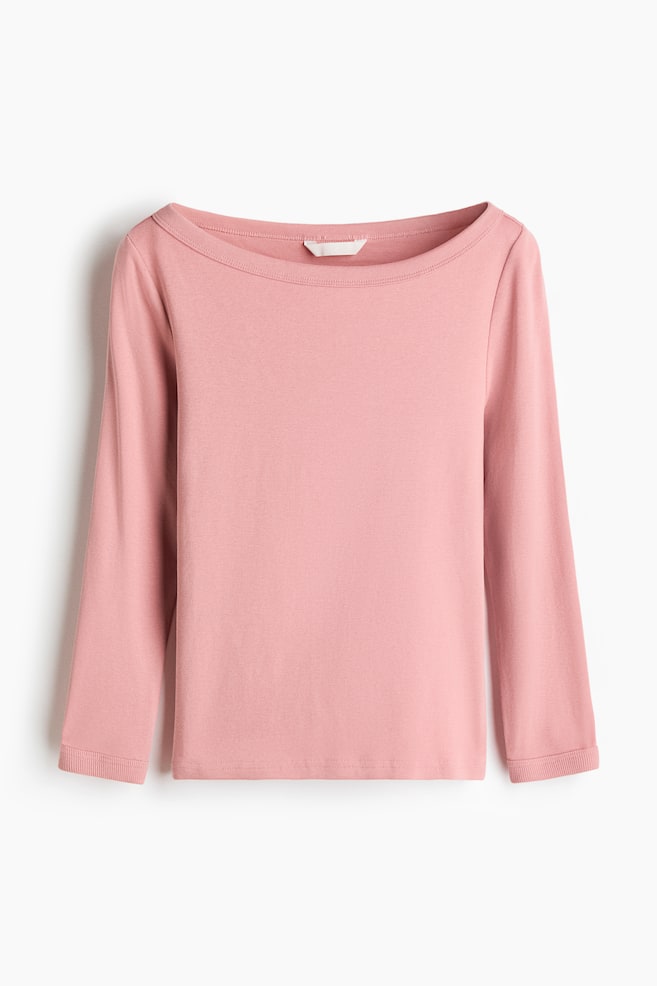 Long-sleeved boat-neck top - Light dusty pink/White/Black/Burgundy - 1