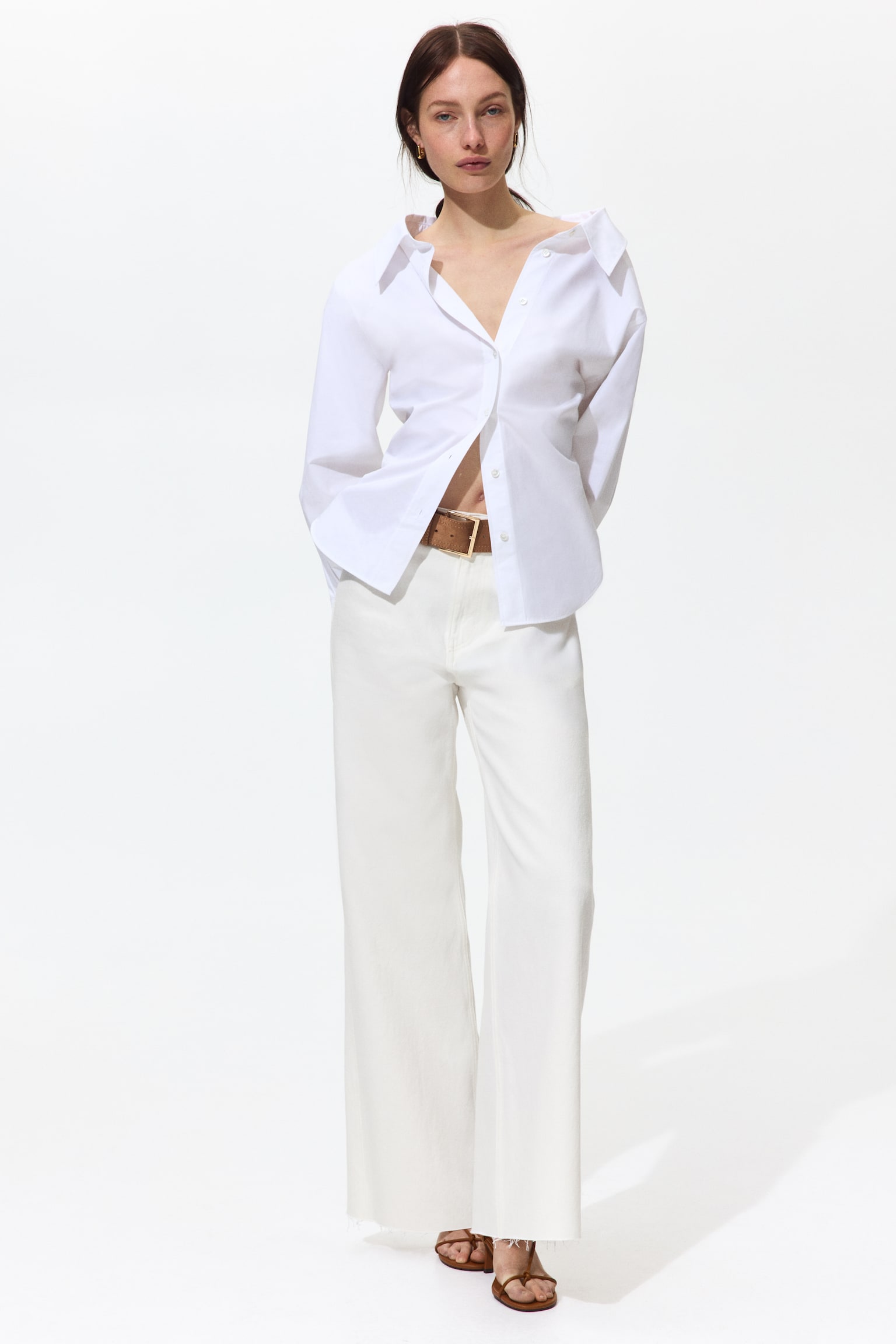 Wide High Waist Jeans - לבן - 7