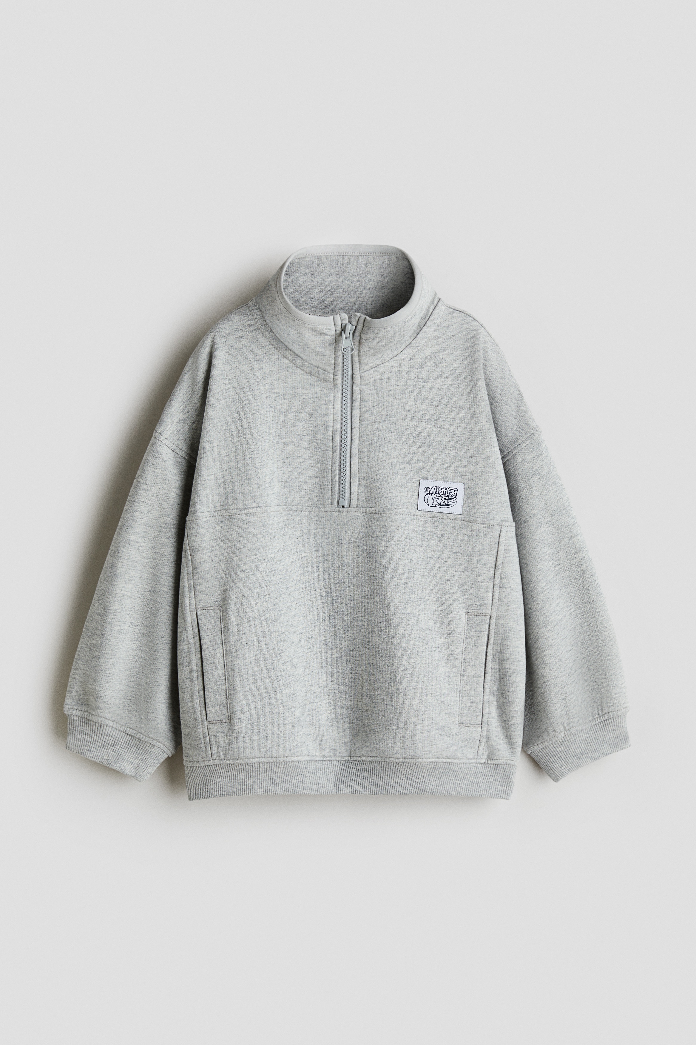 ハーフジップスウェットトップス - ライトグレーメランジ/ブラック