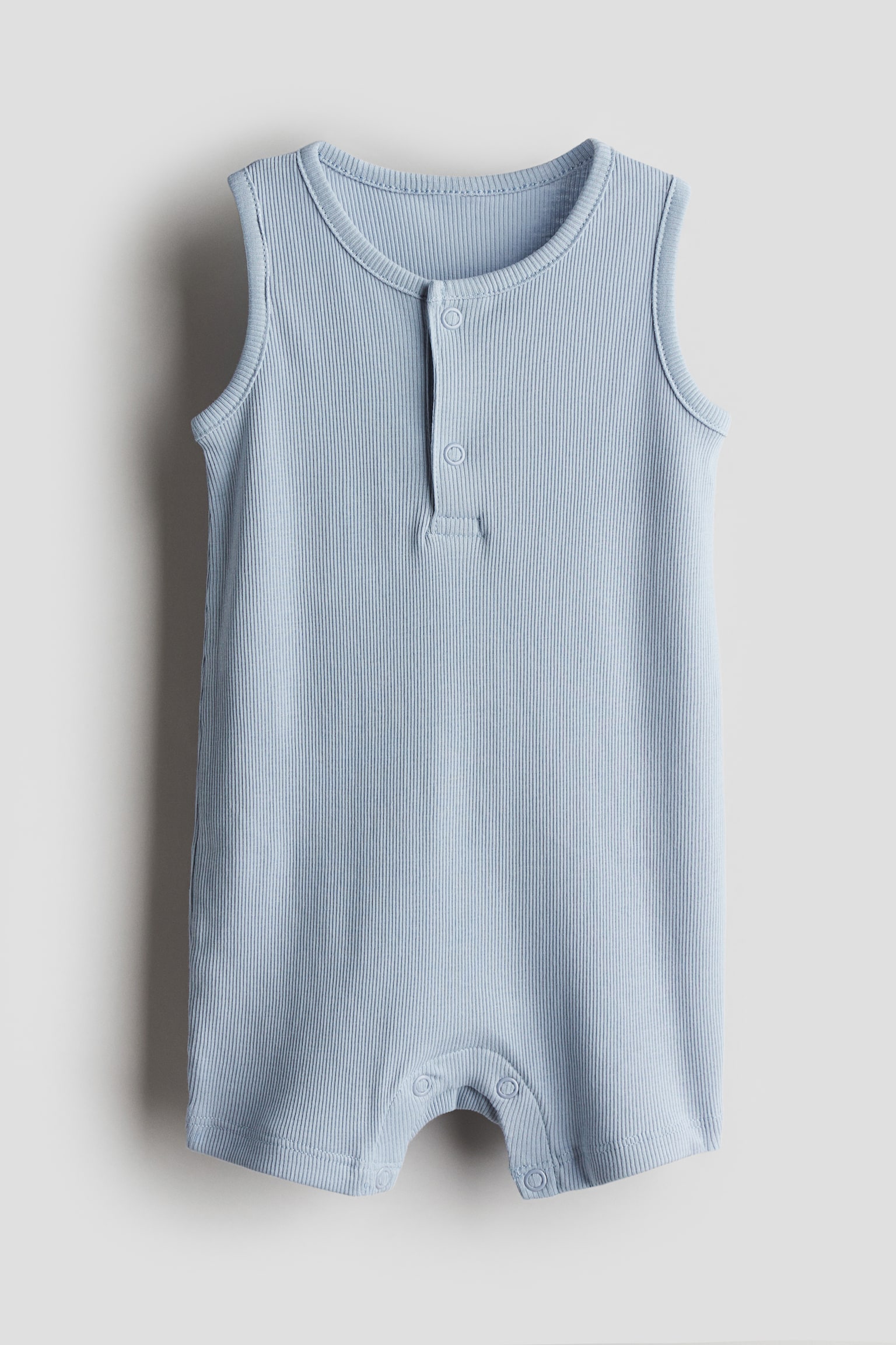 Ribbed cotton romper suit - Light dusty blue/Dark grey - 1