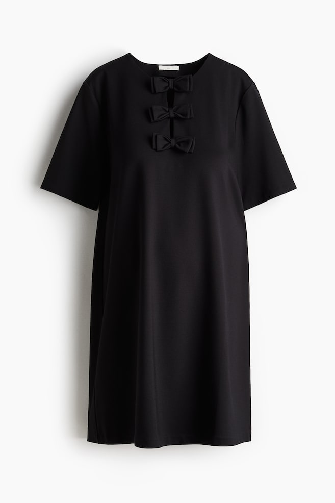 MAMA Bow-detail shift dress - Black/Beige/Checked - 1