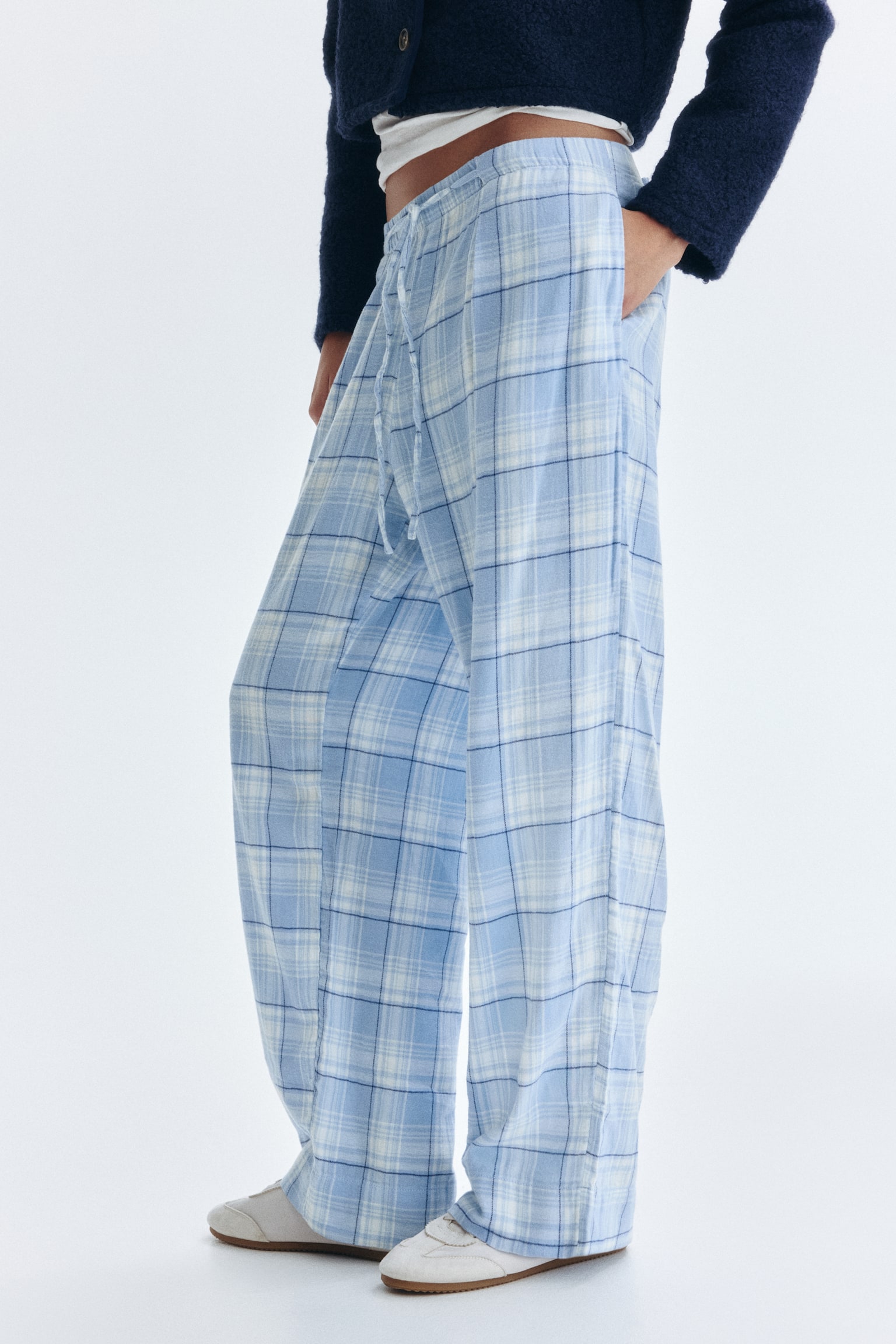 Pull-on trousers - Light blue/Checked/Black/Checked - 5