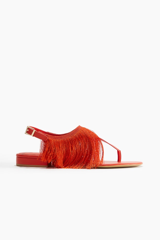 Sandalen mit Fransenbesatz - Knalliges Rot-Orange - 1
