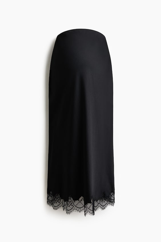 Женская юбка H&M Mama Lace-Trimmed Slip, цвет: Чёрный