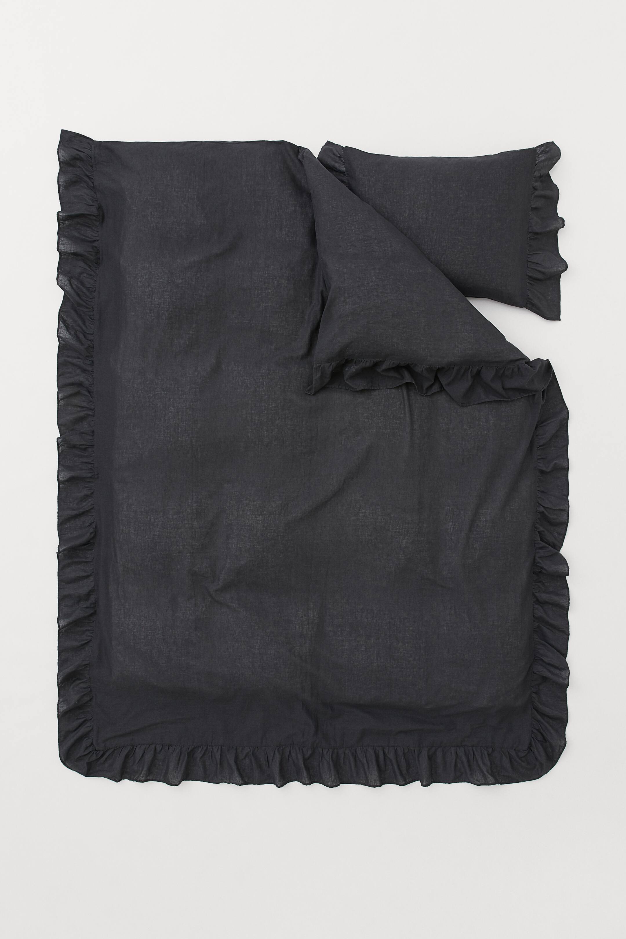 Flouncetrimmed single duvet cover set Anthracite grey Home All H