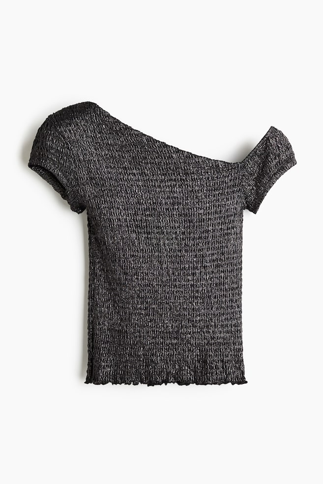 Smocked one-shoulder top - Black/Silver-coloured - 1