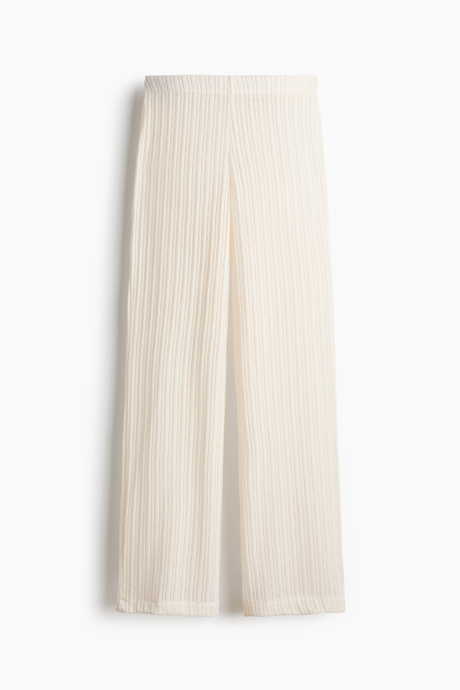 Calças em malha canelada - Creme/Khaki green