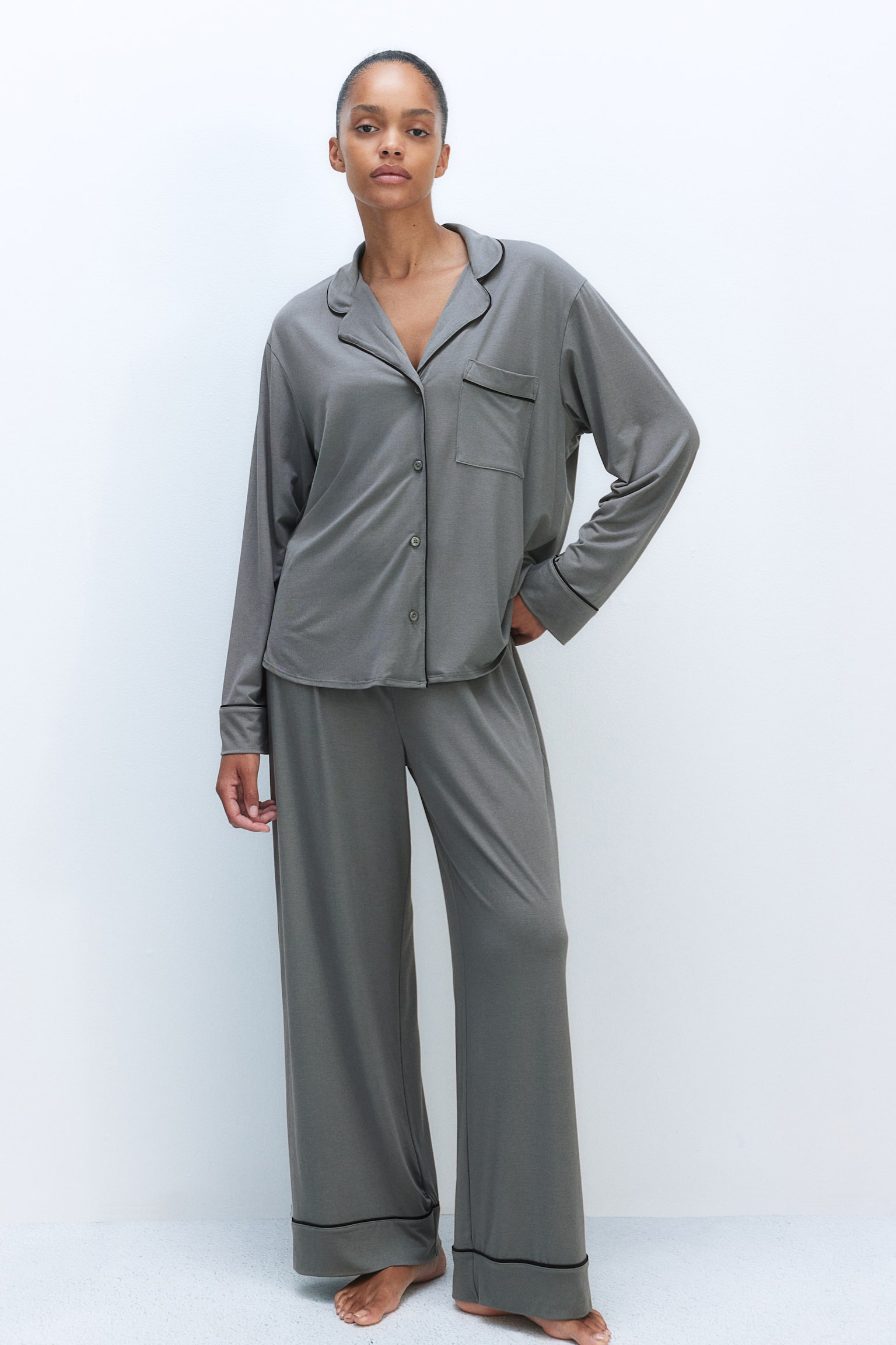 Pyjama shirt and bottoms - Grey-green/Black/Dusty pink/Light grey marl/Navy blue/White - 6