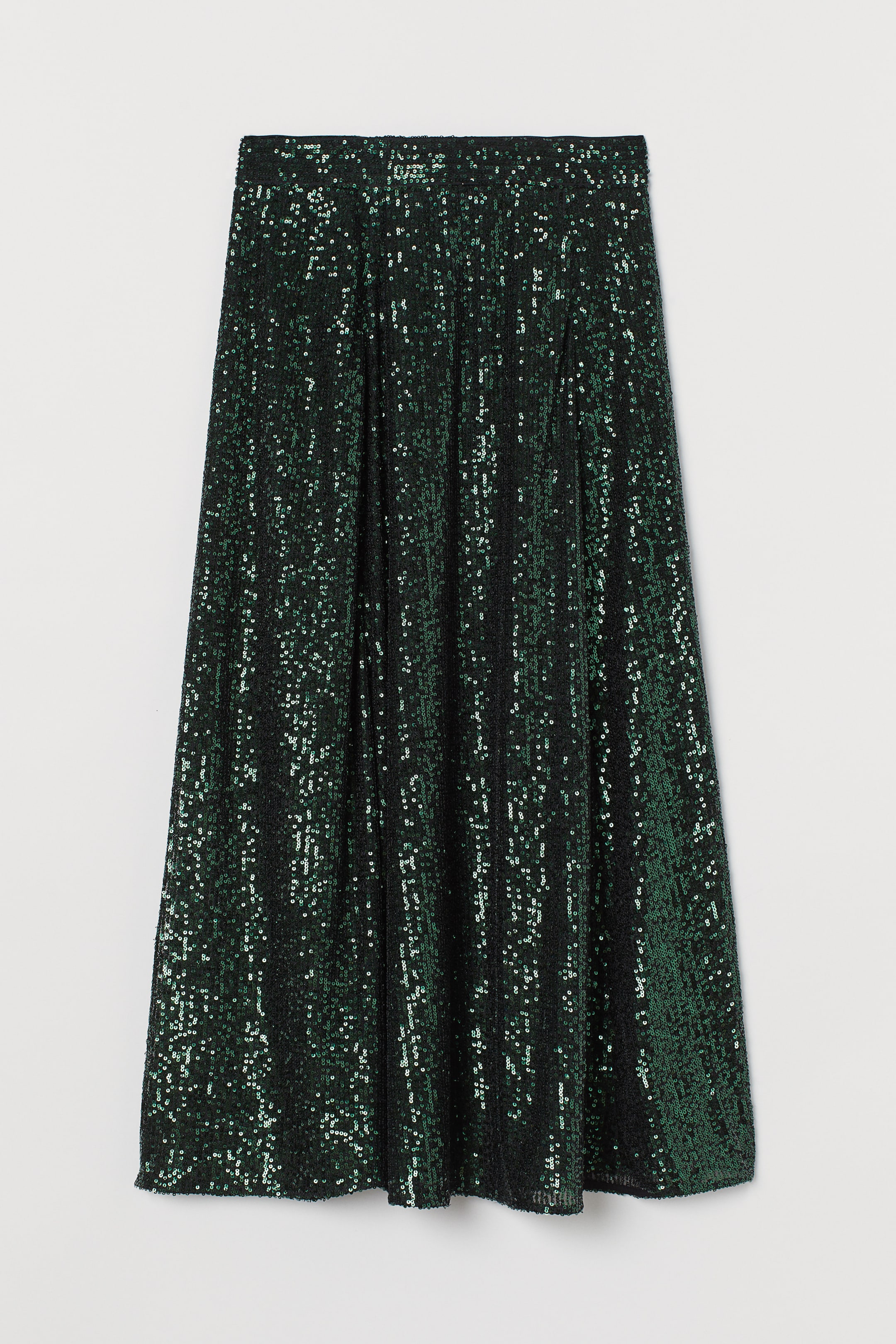 Calf-length sequined skirt - High waist - Midi - Dark green - Ladies ...