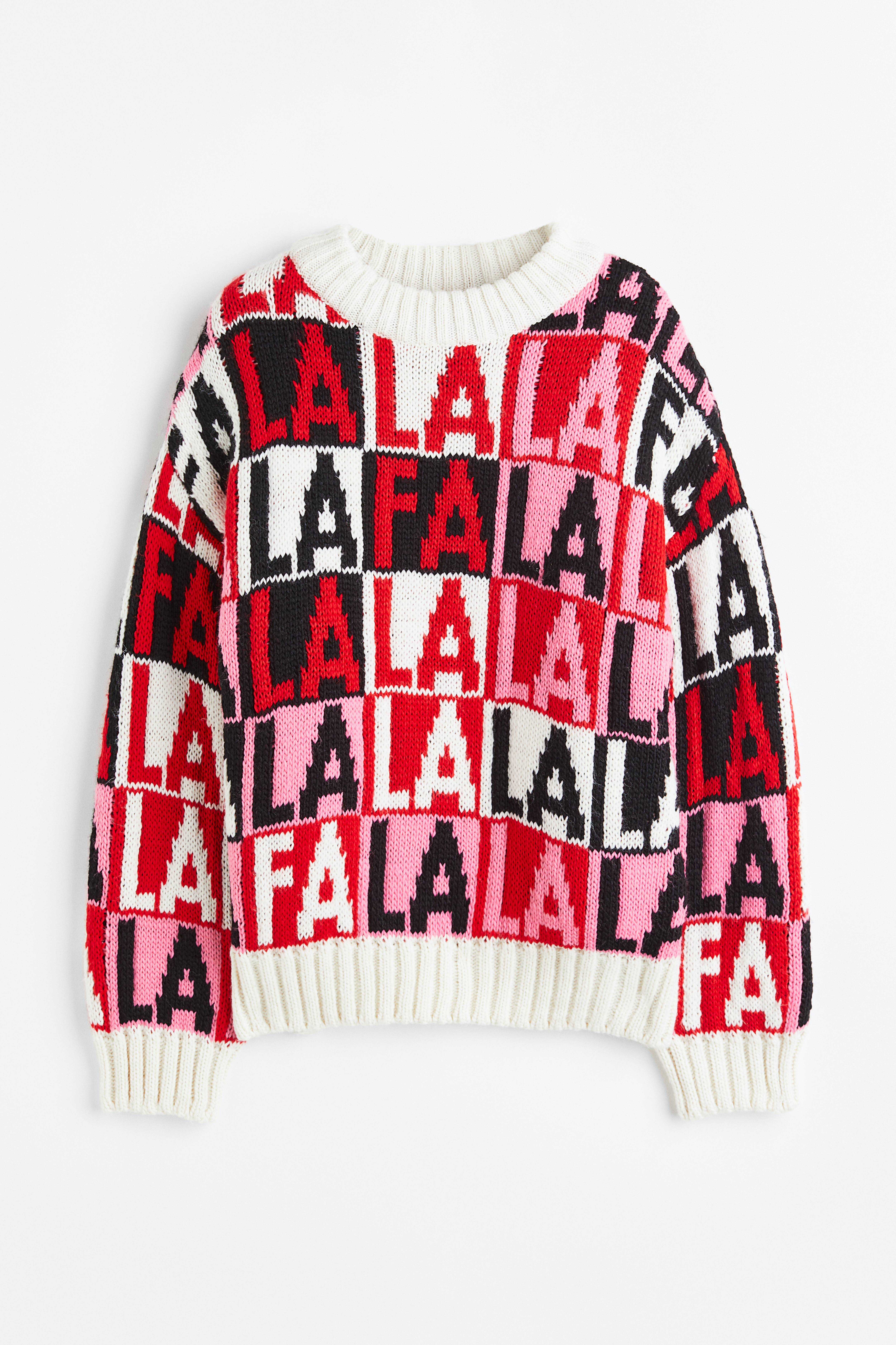 Jacquard knit Sweater Red Fa la la Ladies H M US