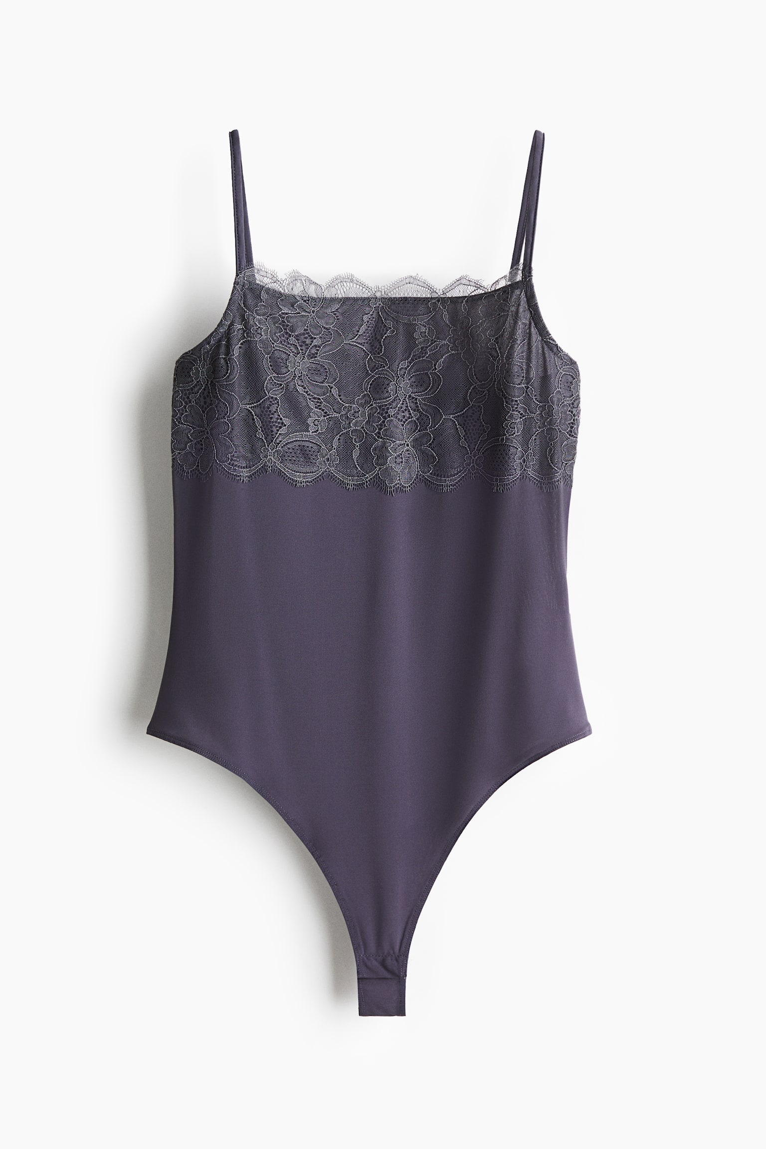 Боди Detail, стринги, кружево — H&M, цвет: Тёмный пыльный фиолетовый — фото 1